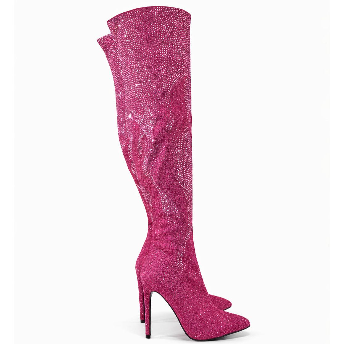 Other Like It Hot Fuchsia Rhinestone Flame Detail Sexy OTK High He Size US 7.5 / IT 37.5 - 5 Thumbnail