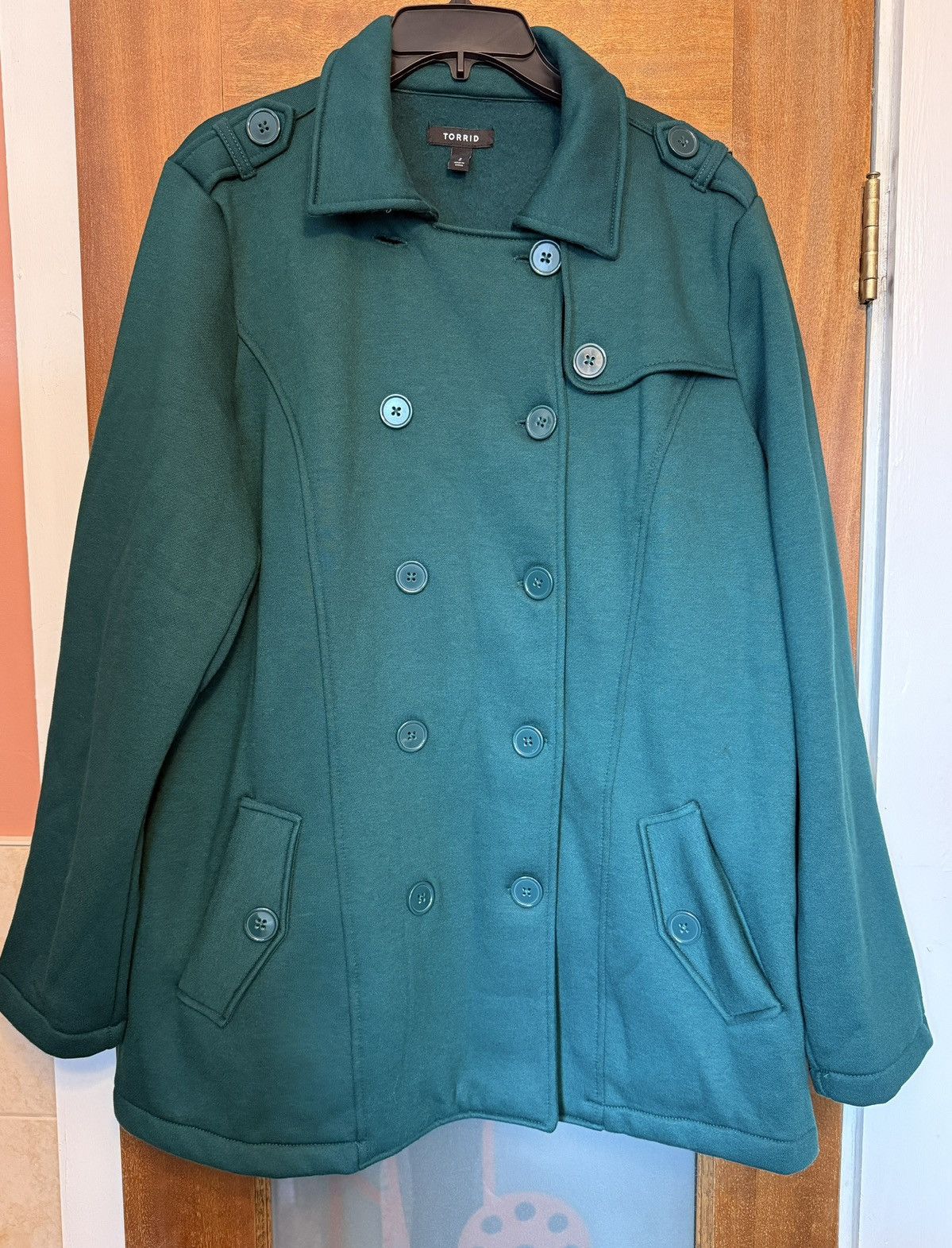 Torrid Torrid Botanical Green Dble Breast Lined Pea Coat Jacket Size XXL / US 16-18 / IT 52-54 - 1 Thumbnail