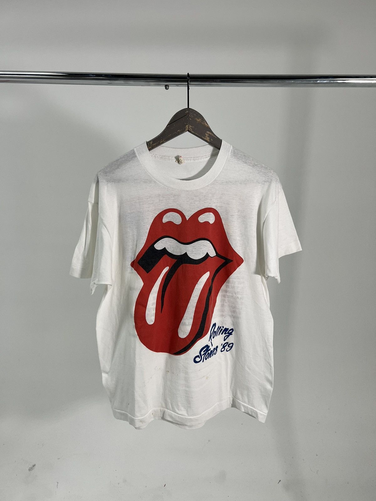 image of Vintage 80's Rare Rolling Stones Steel Wheels Tour Tshirt in White, Men's (Size XL)