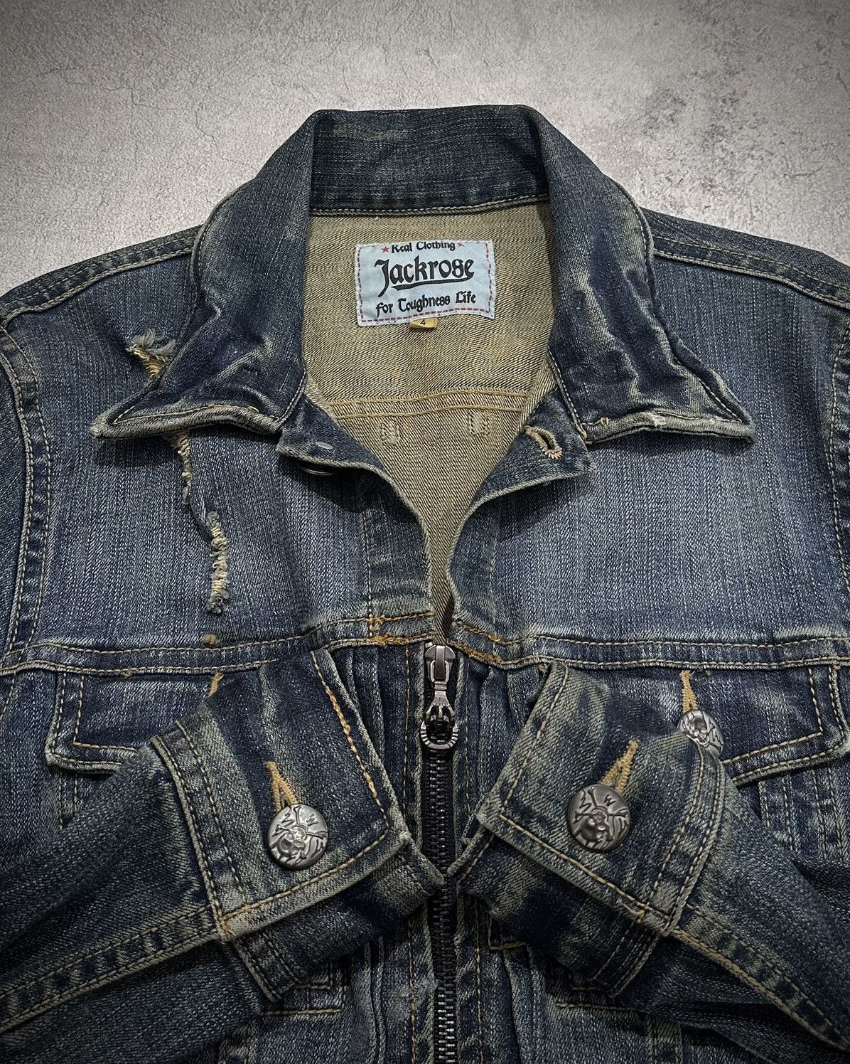 JACKROSE Jackrose Damaged Denim Biker Jacket Size US M / EU 48-50 / 2 - 10 Thumbnail