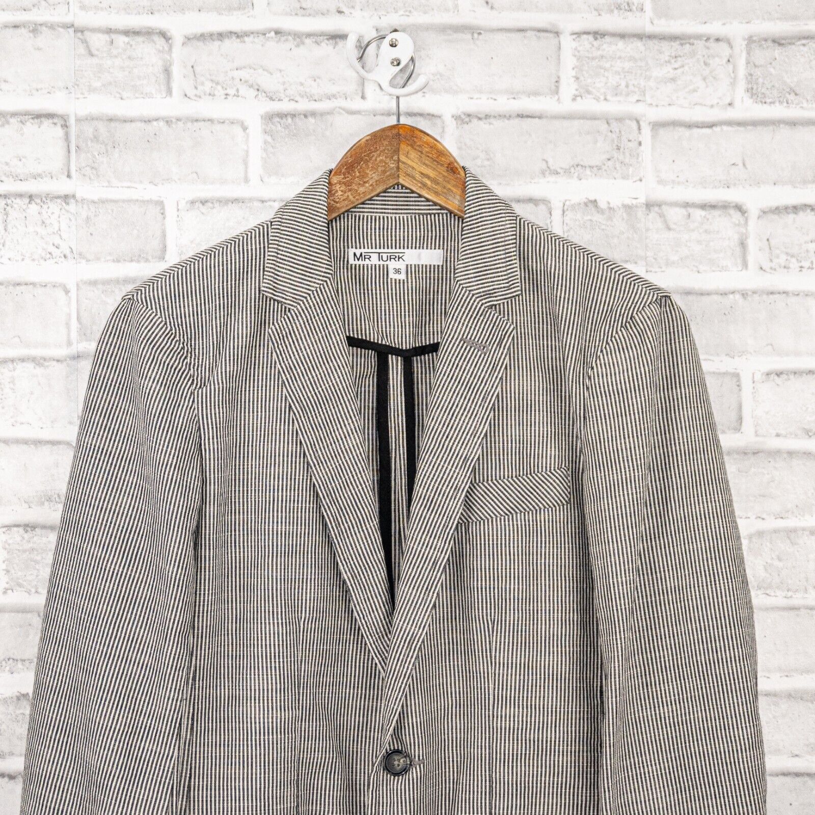 Mr Turk MR TURK 2 button Blazer Jacket white gray striped Cotton Size 36S - 4 Thumbnail