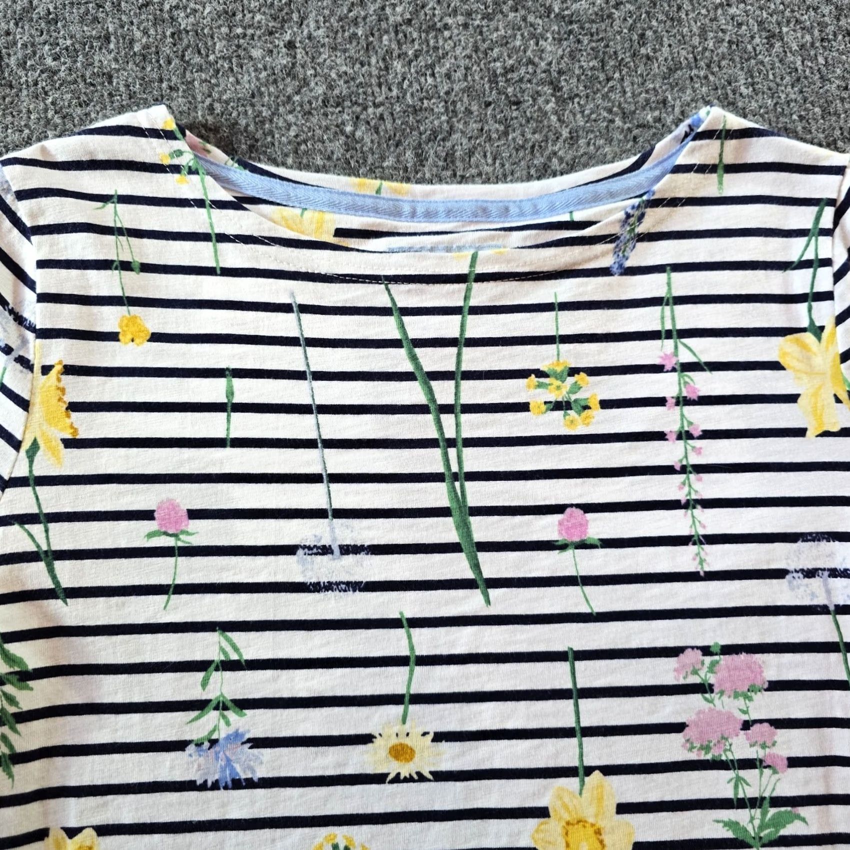 Vintage Joules Top Womens Size 8 Blue White Floral Boat Neck Long Sleeve Stretch Casual Blouse Size M / US 6-8 / IT 42-44 - 2 Thumbnail