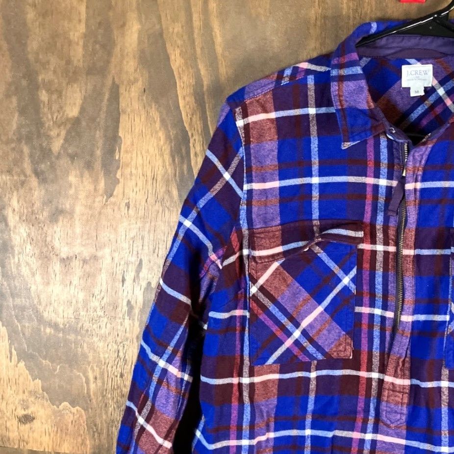 J.Crew J.CREW Shirt Blue Multicolor Plaid Collared 1/2 Zip Long Sleeve Medium Womens Size M / US 6-8 / IT 42-44 - 4 Thumbnail