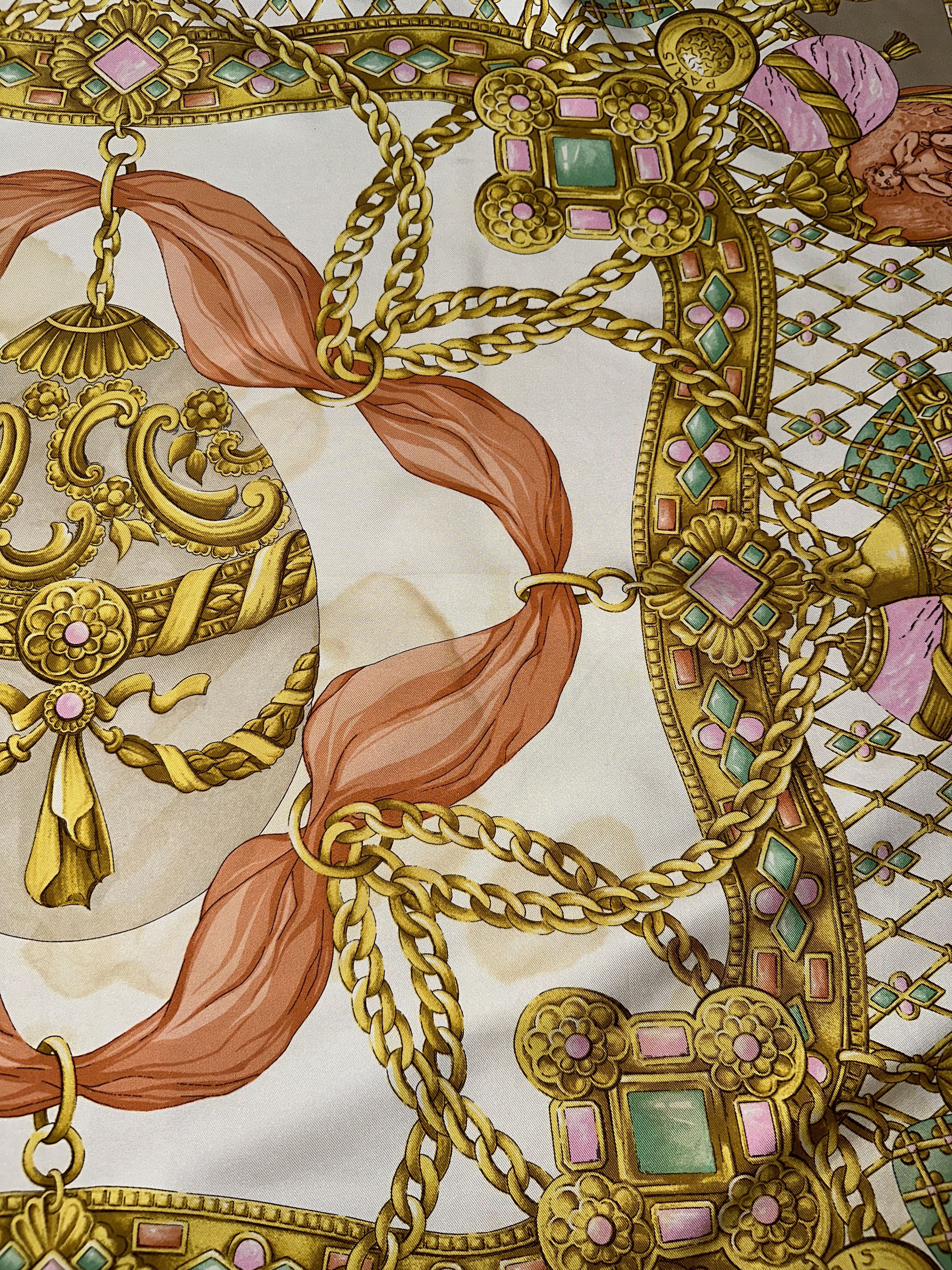 Celine Celine Vintage Silk Scarf Baroque Chain Egg Motif 88cm Rare Size ONE SIZE - 6 Thumbnail