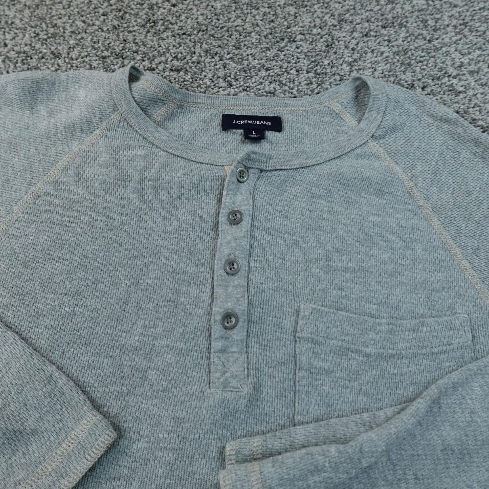 J.Crew J.CREW Shirt Mens L Gray Waffle Knit Thermal Henley Long Sleeve Casual Preppy Shirt Mens L Gray Size US L / EU 52-54 / 3 - 3 Thumbnail