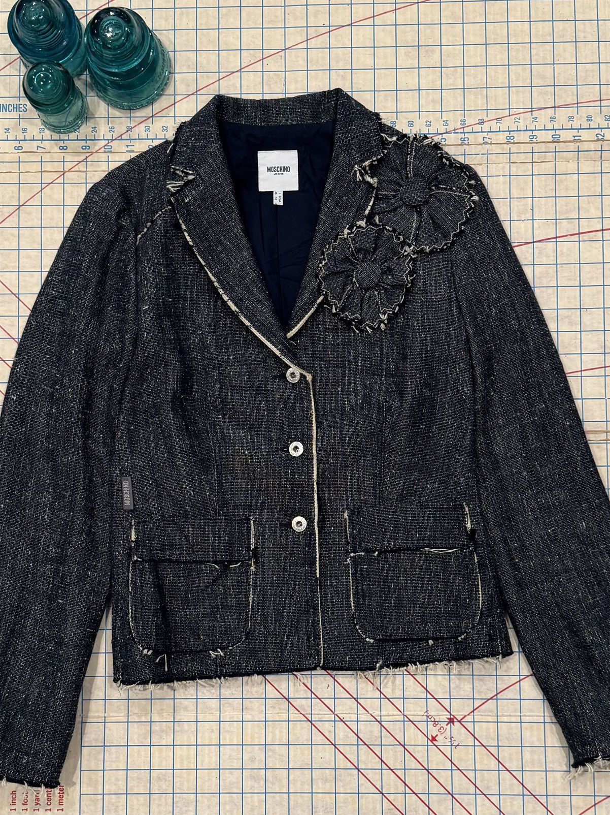 Moschino Moschino Jeans Raw Edge Floral Appliqué Blazer Women’s 12 Size XL / US 12-14 / IT 48-50 - 2 Thumbnail