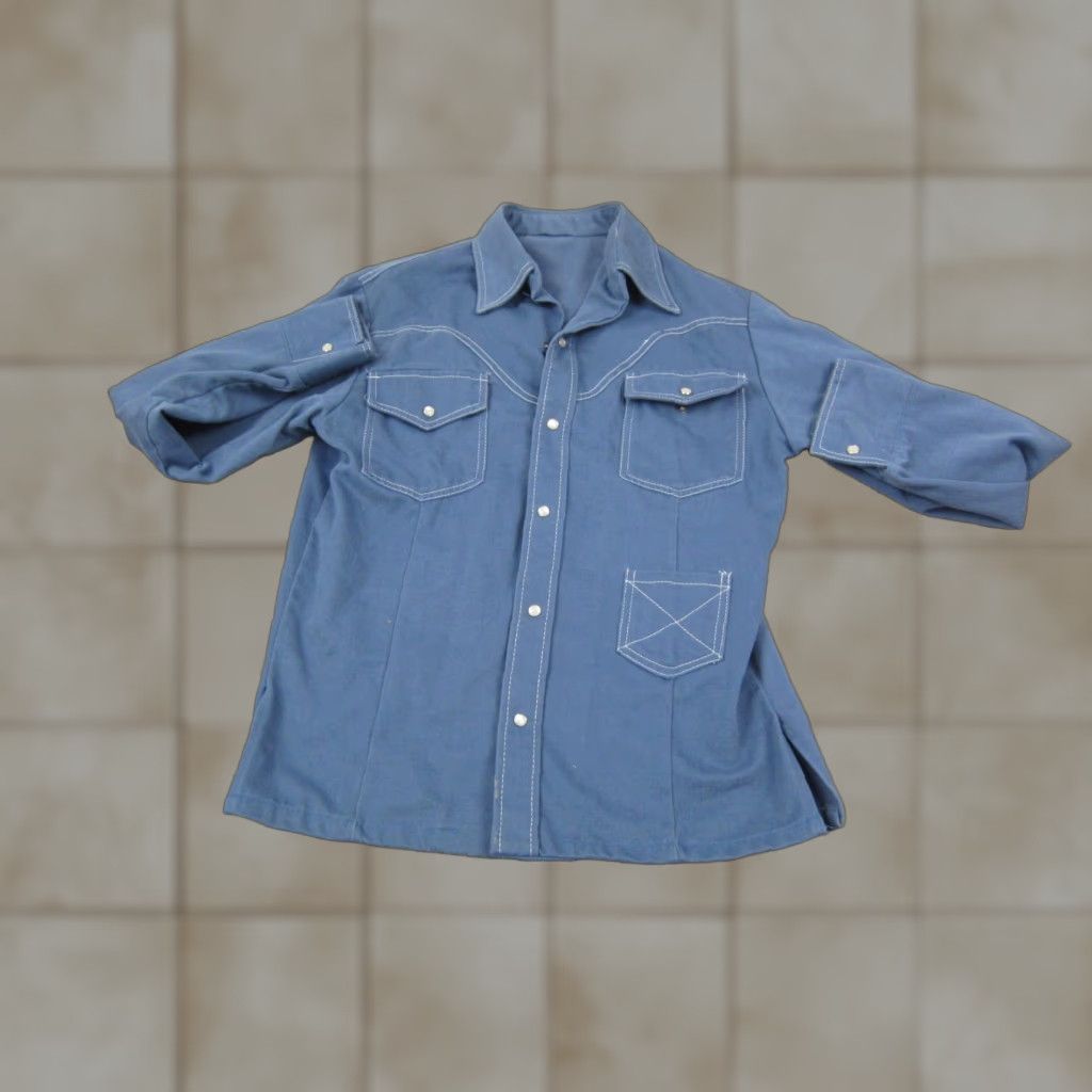 Vintage VINTAGE Western Shirt Mens M Blue Button Up Snap 60s 70s Casual Chamois Shirt Size US M / EU 48-50 / 2 - 1 Thumbnail