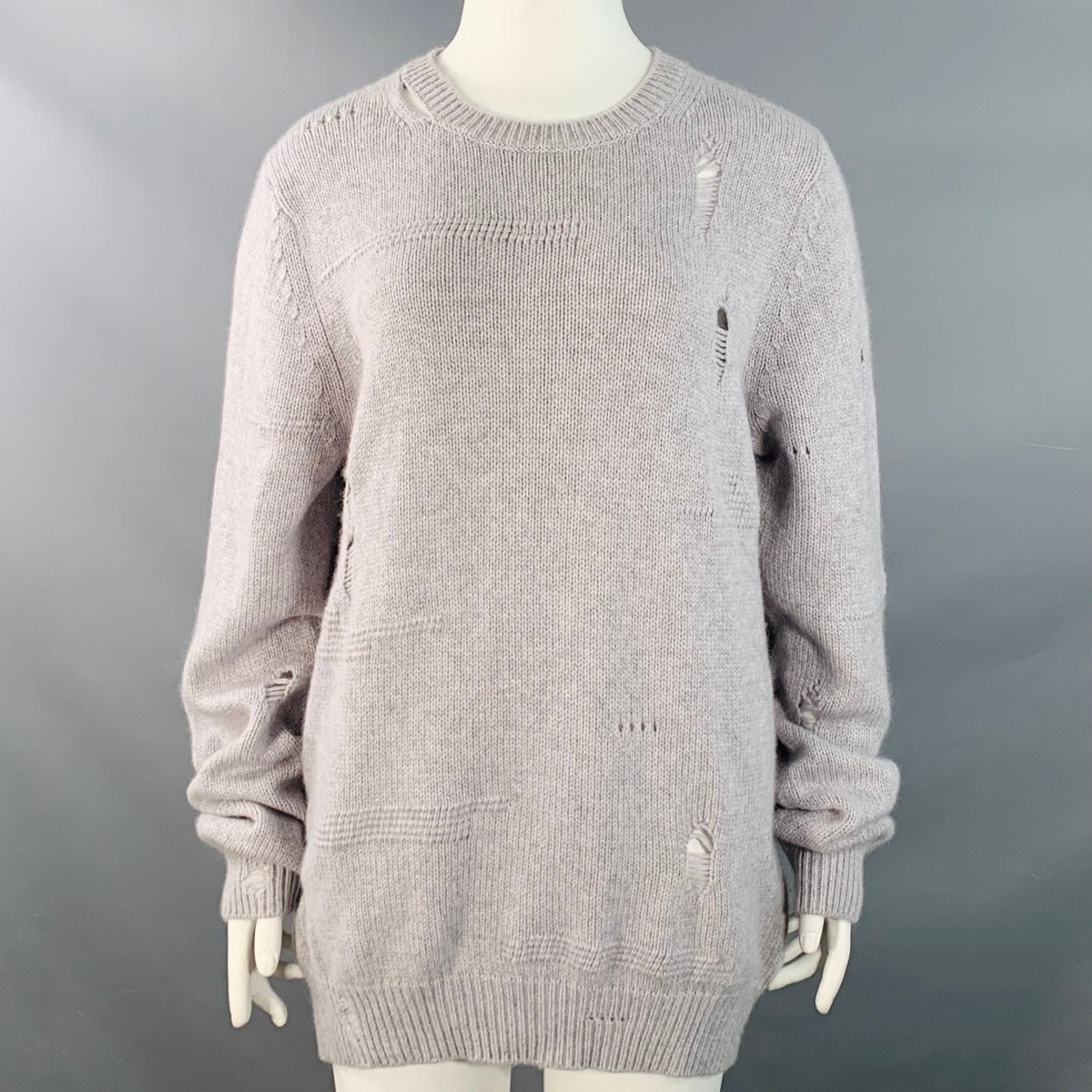 Helmut Lang Grey Wool Yak Cashmere Knit Distressed Crew Neck Sweater Size L / US 10 / IT 46 - 1 Thumbnail