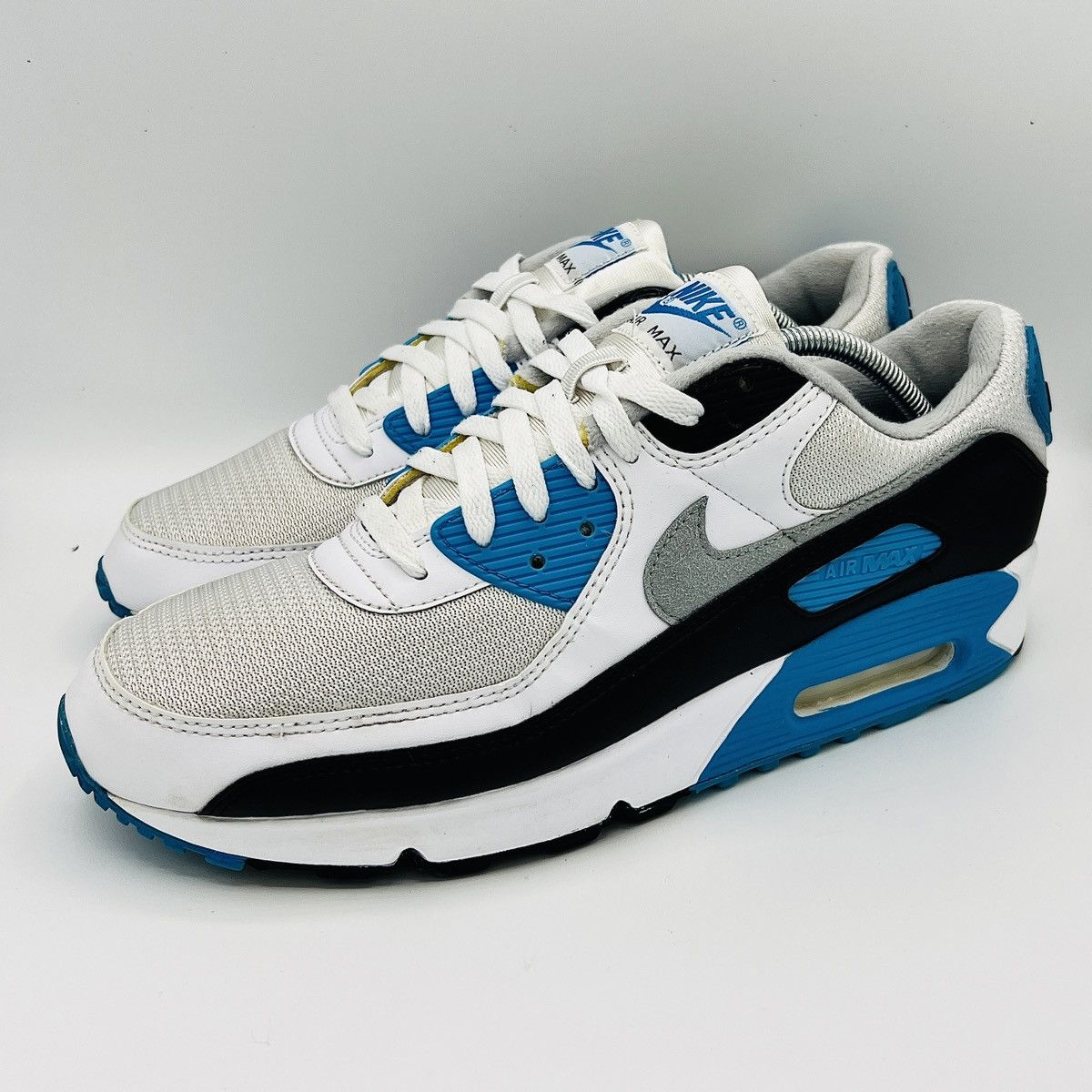 image of Nike Air Max 90 Retro Sneakers - Laser Blue & White Shoes in Black/Blue/White, Men's (Size 12)