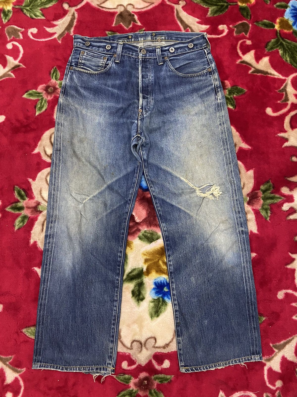image of Levis S702 Big E Selvedge Denim Buckle Back in Blue, Men's (Size 34)