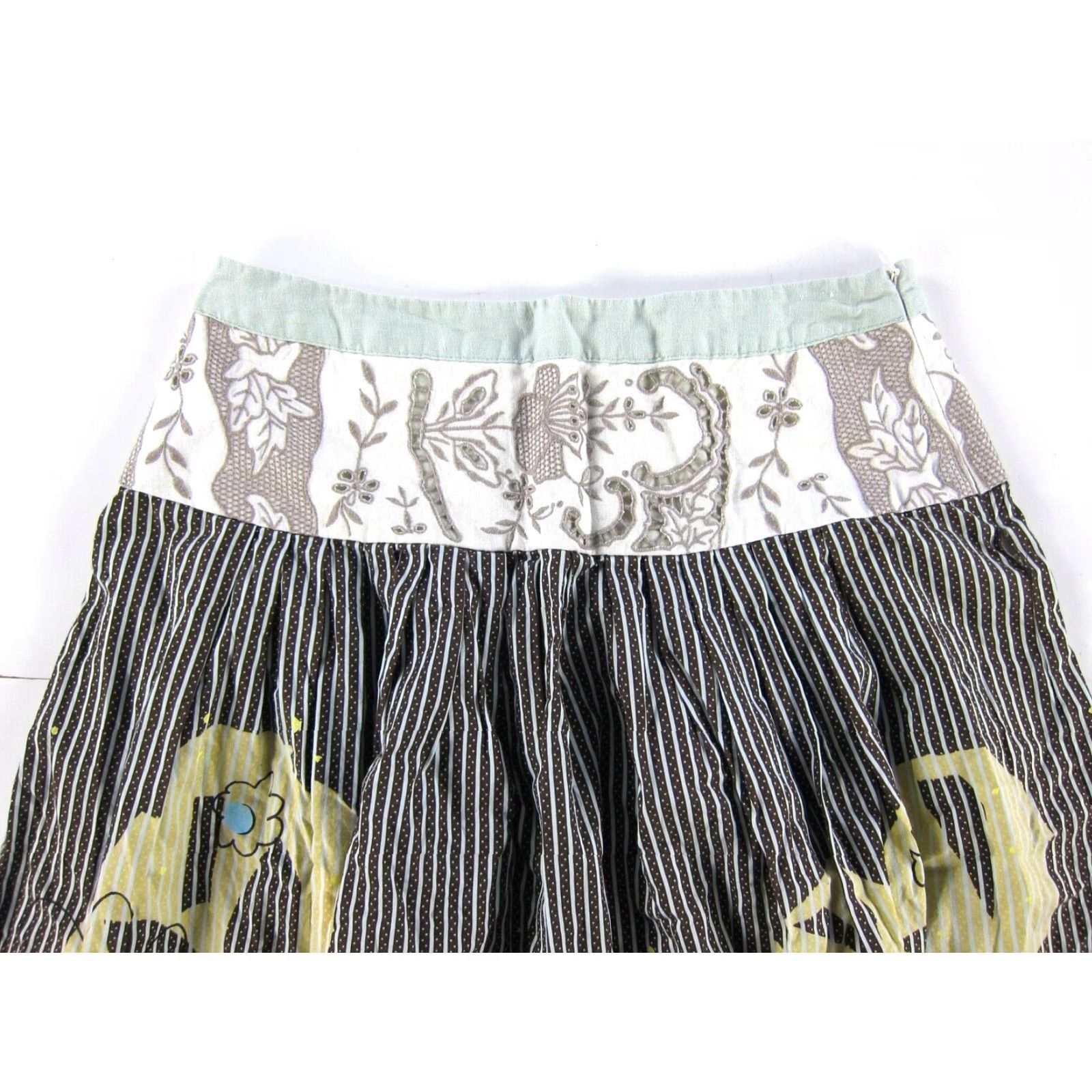 Vintage CAbi Embroidered Floral 100% Cotton Brown Green Yellow A-Line Midi Skirt 4 Size 27" / US 4 / IT 40 - 4 Thumbnail