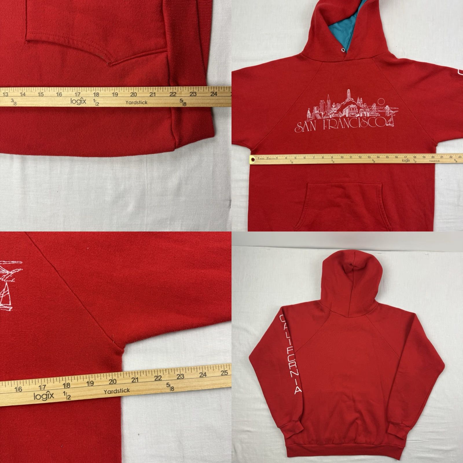 Vintage VINTAGE San Francisco California Hoodie 1980s Mens Large Red Raglan 2 Tone Hipster 90s City USA Pullover Size US L / EU 52-54 / 3 - 9 Thumbnail
