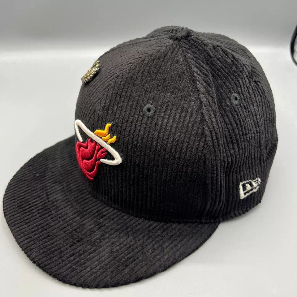 New Era Miami Heat Hat Men 7 1/2 Corduroy 59Fifty New Era Fitted Cap Size ONE SIZE - 2 Thumbnail