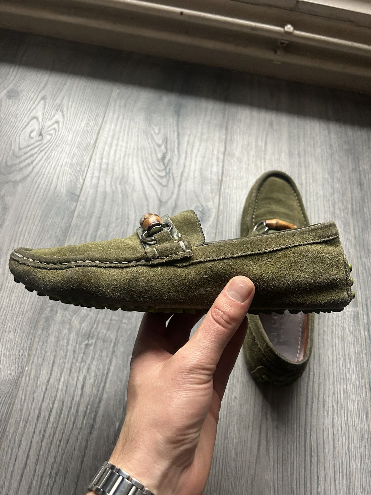 Gucci Gucci Bamboo Bit Green Suede Loafers Size US 7 / EU 40 - 7 Thumbnail