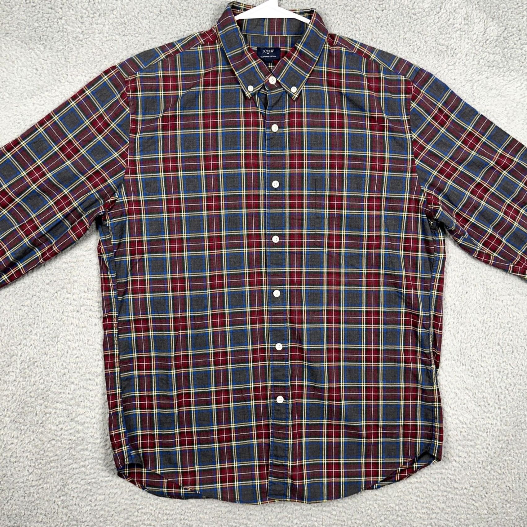 J.Crew J.Crew Button-Down Shirt Plaid Heathered Cotton Long Sleeve Mens Large Gray Red Navy Fall Spring Casual Pocket EUC Size US L / EU 52-54 / 3 - 3 Thumbnail
