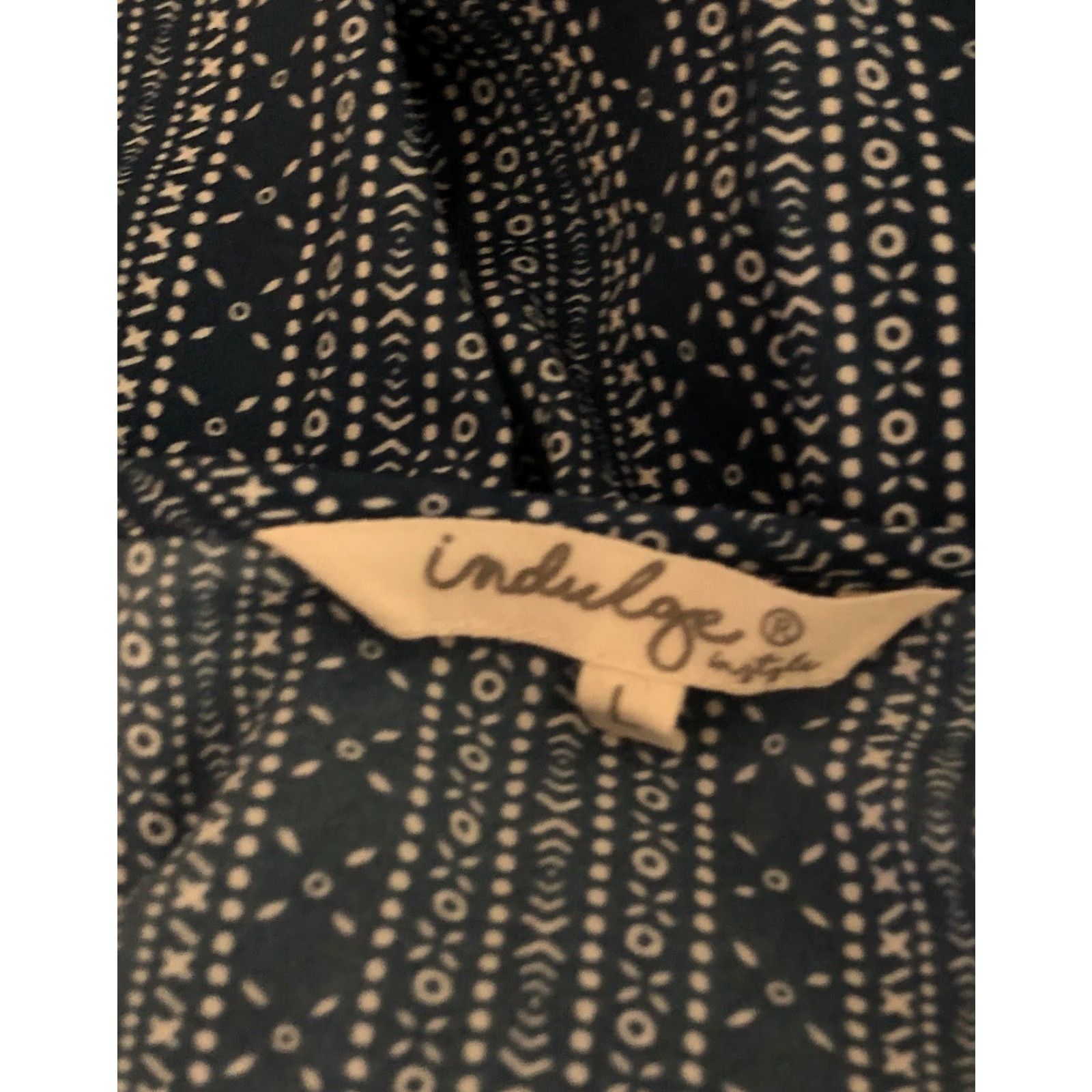Vintage Indulge Shirt Dress L Blue Geometric Drawstring Waist ScoopNeck Cuff ShortSleeve Size L / US 10 / IT 46 - 4 Thumbnail