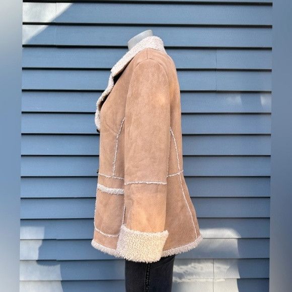 Jones New York Vintage 90s Tan Faux Suede Sherpa Penny Lane Toggle Coat Size L / US 10 / IT 46 - 4 Thumbnail