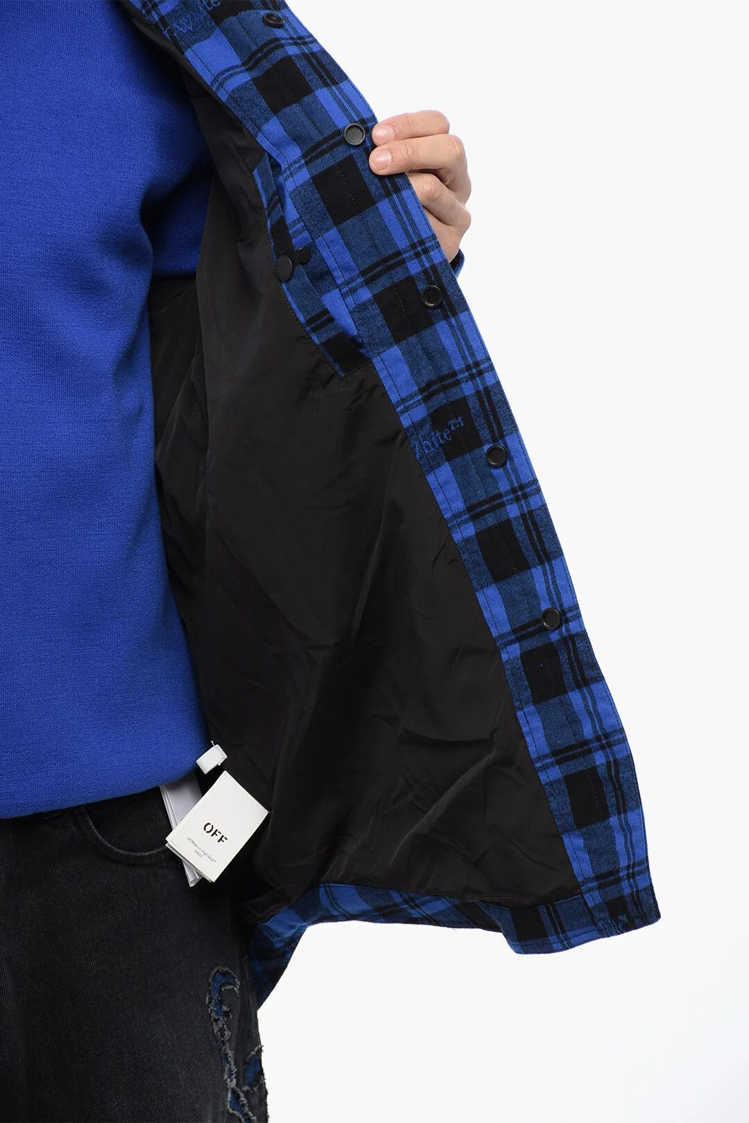 Off-White og1mm0526 Checked Flannel-Lined Overshirt in Blue/Black Size US L / EU 52-54 / 3 - 5 Thumbnail