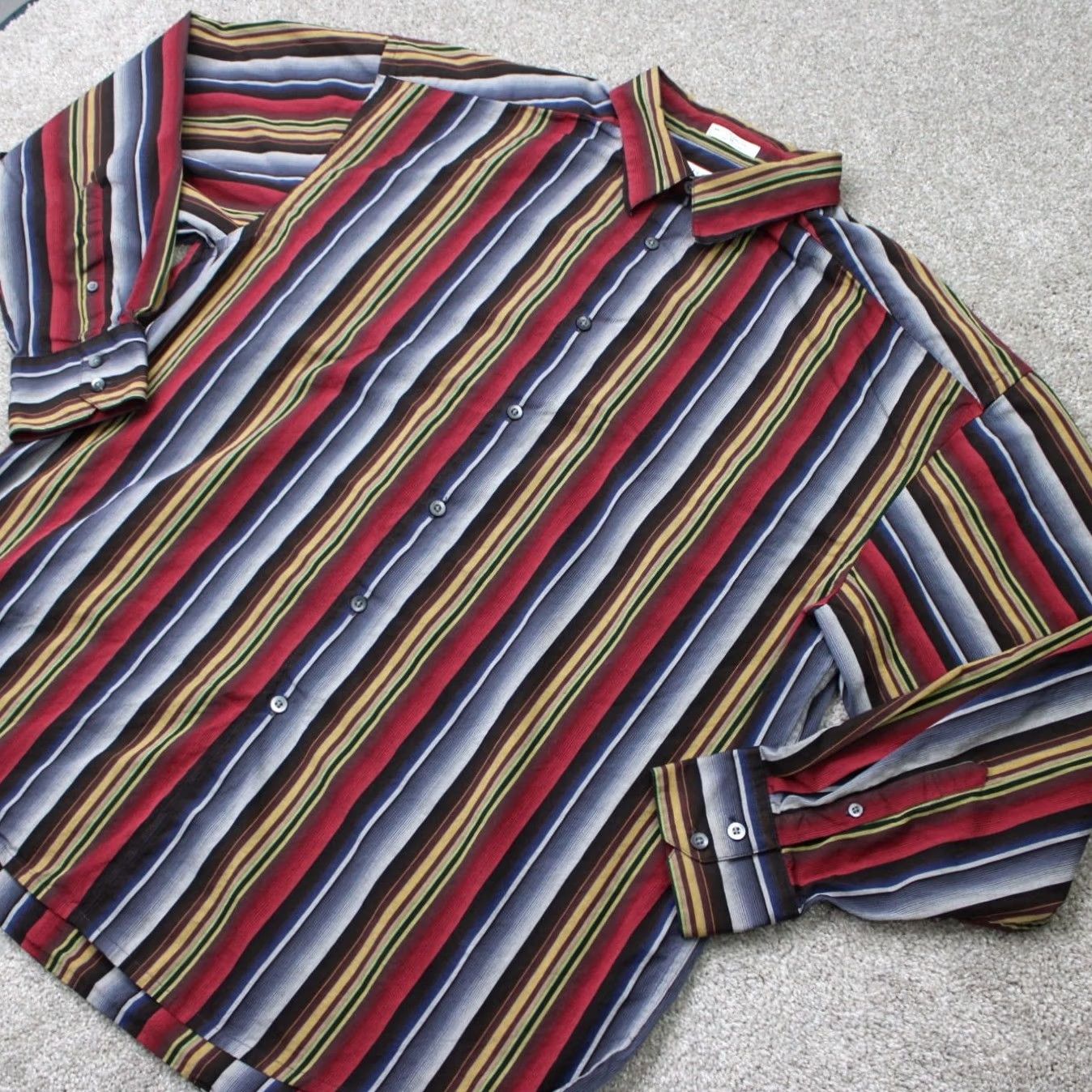 Geoffrey Beene Geoffrey Beene Shirt Mens XL Red/Gray/Brown Striped 100% Cotton Long Sleeve Size US XL / EU 56 / 4 - 3 Thumbnail