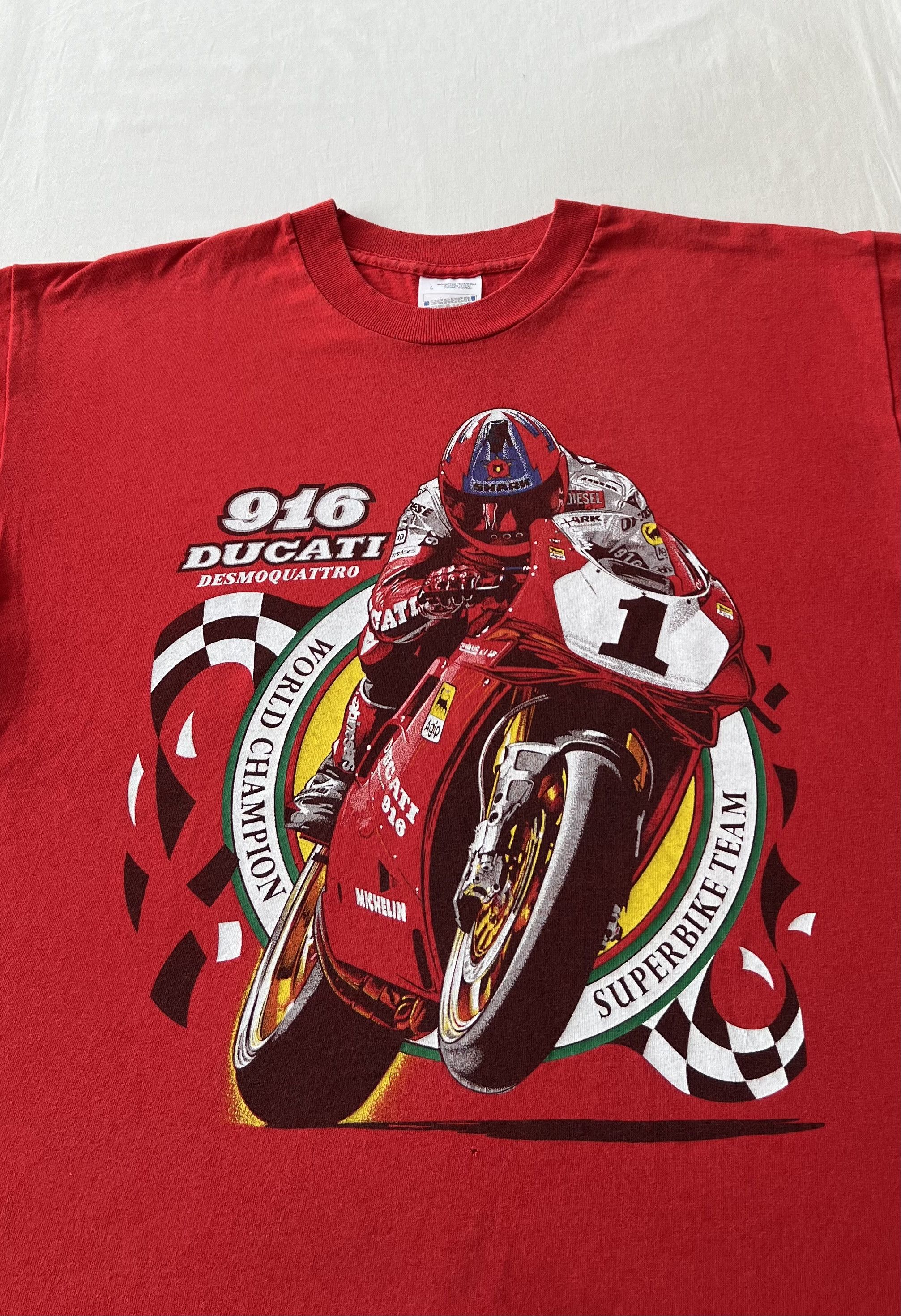 Vintage Vintage 90s Ducati 916 Superbike Moto Racing Red T-shirt Size US L / EU 52-54 / 3 - 3 Thumbnail