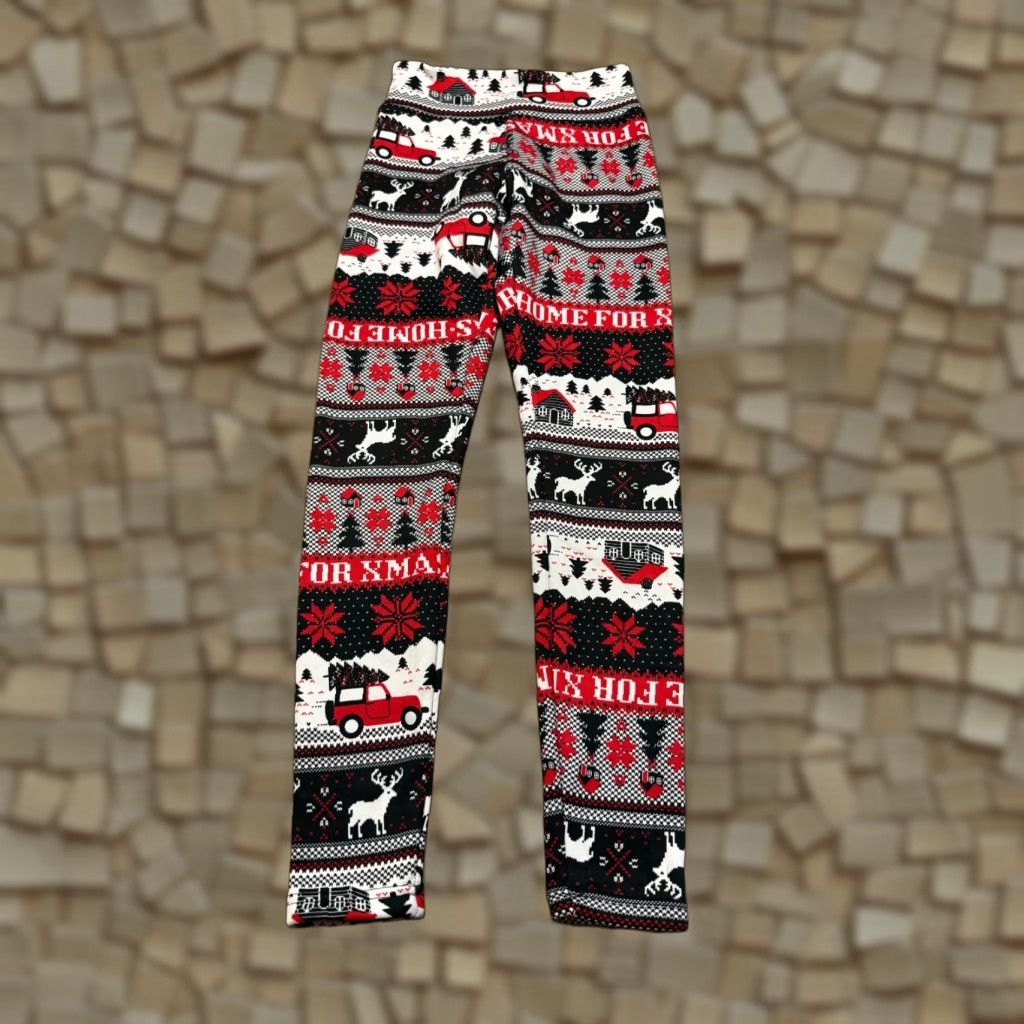 Vintage No Boundaries Leggings, Women’s Small, Black Red White Holiday Winter Lined Ankled Size 28" / US 6 / IT 42 - 1 Thumbnail
