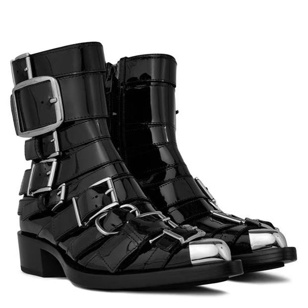 Alexander McQueen o1g2r1mq0824 Punk Buckle Boots in Black & Silver Size US 8 / IT 38 - 3 Thumbnail