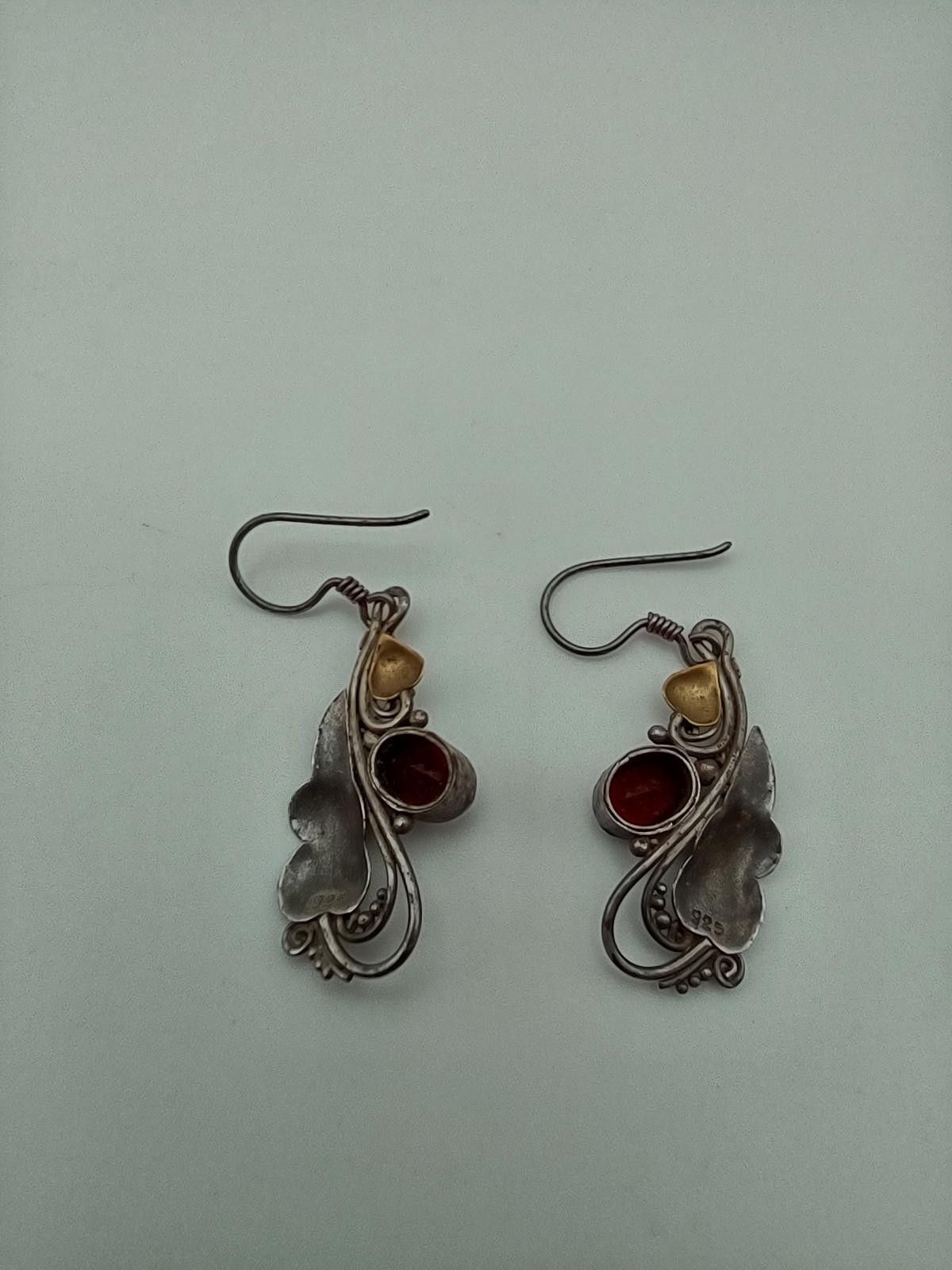 The Unbranded Brand Sterling Silver Garnet Southwestern Boho Dangle Earrings Size ONE SIZE - 3 Thumbnail