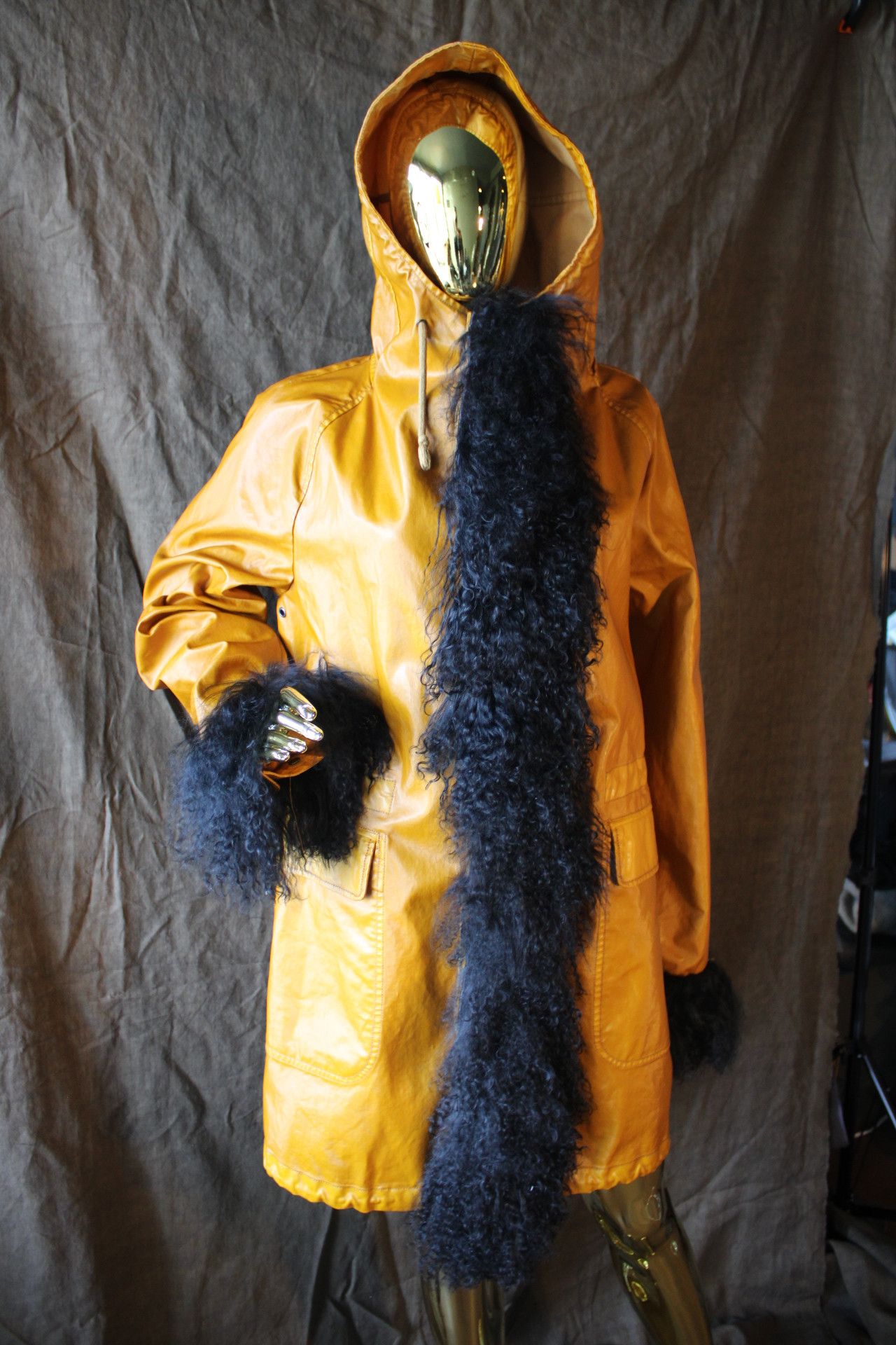 Other Vinyl Yellow Coat with real mongolian Fur Size US L / EU 52-54 / 3 - 1 Thumbnail