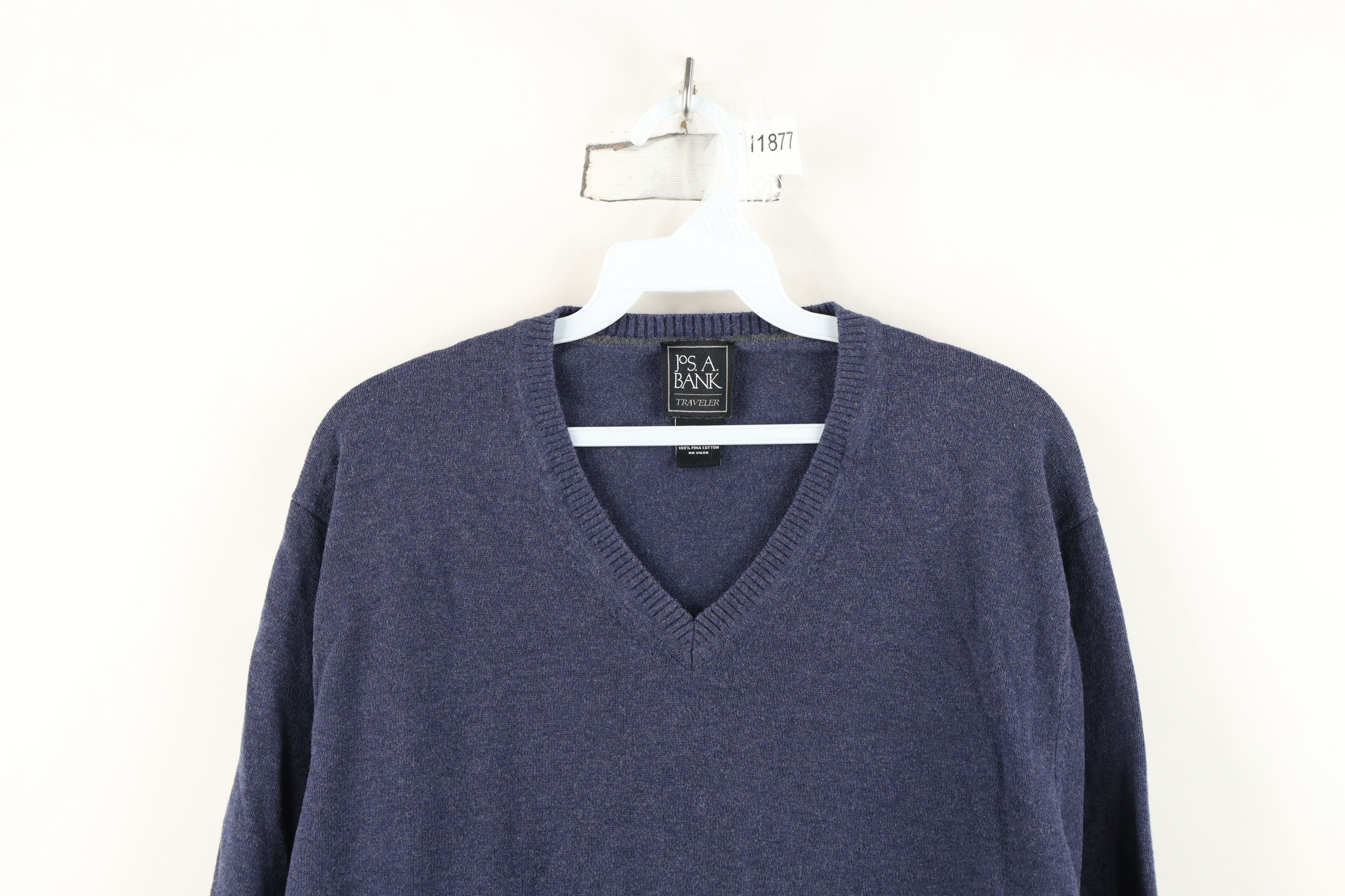 Jos. A. Bank Jos A Bank Traveler Pima Cotton Knit V-Neck Sweater Blue Size US XL / EU 56 / 4 - 2 Thumbnail