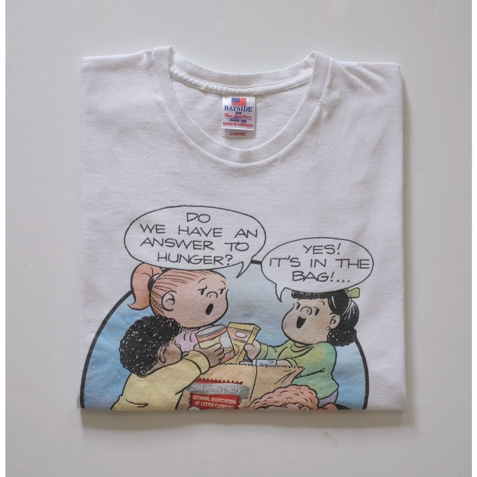 Etro VINTAGE Bayside T-Shirt Art 90s Retro CARTOON USA MADE White Cotton Short Sleeve Crew Neck Men L 21" Pit to Pit 26" Length Size US L / EU 52-54 / 3 - 5 Thumbnail
