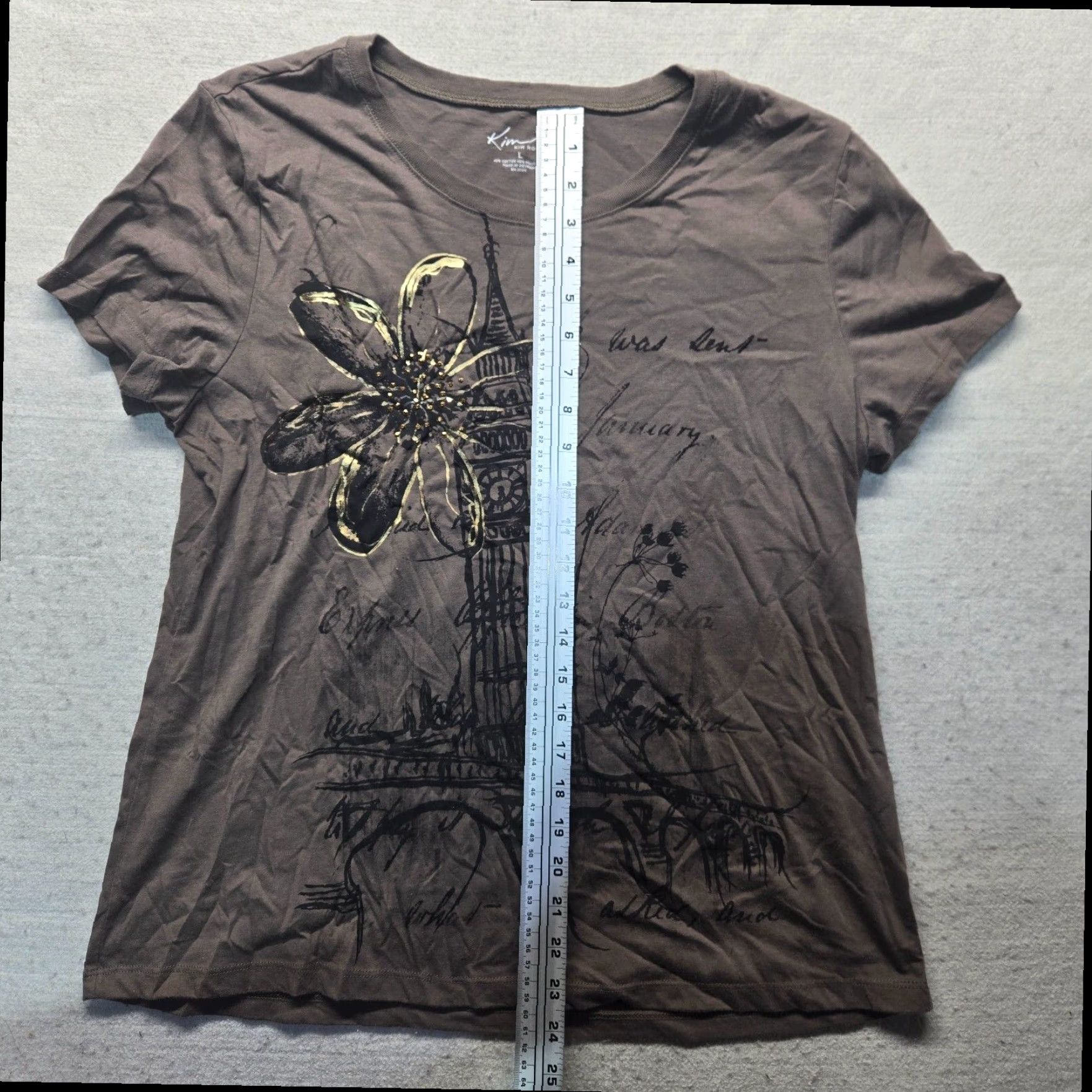 Vintage London Clock Tower Floral Short Sleeve Women's Gray T-Shirt Large Size L / US 10 / IT 46 - 5 Thumbnail