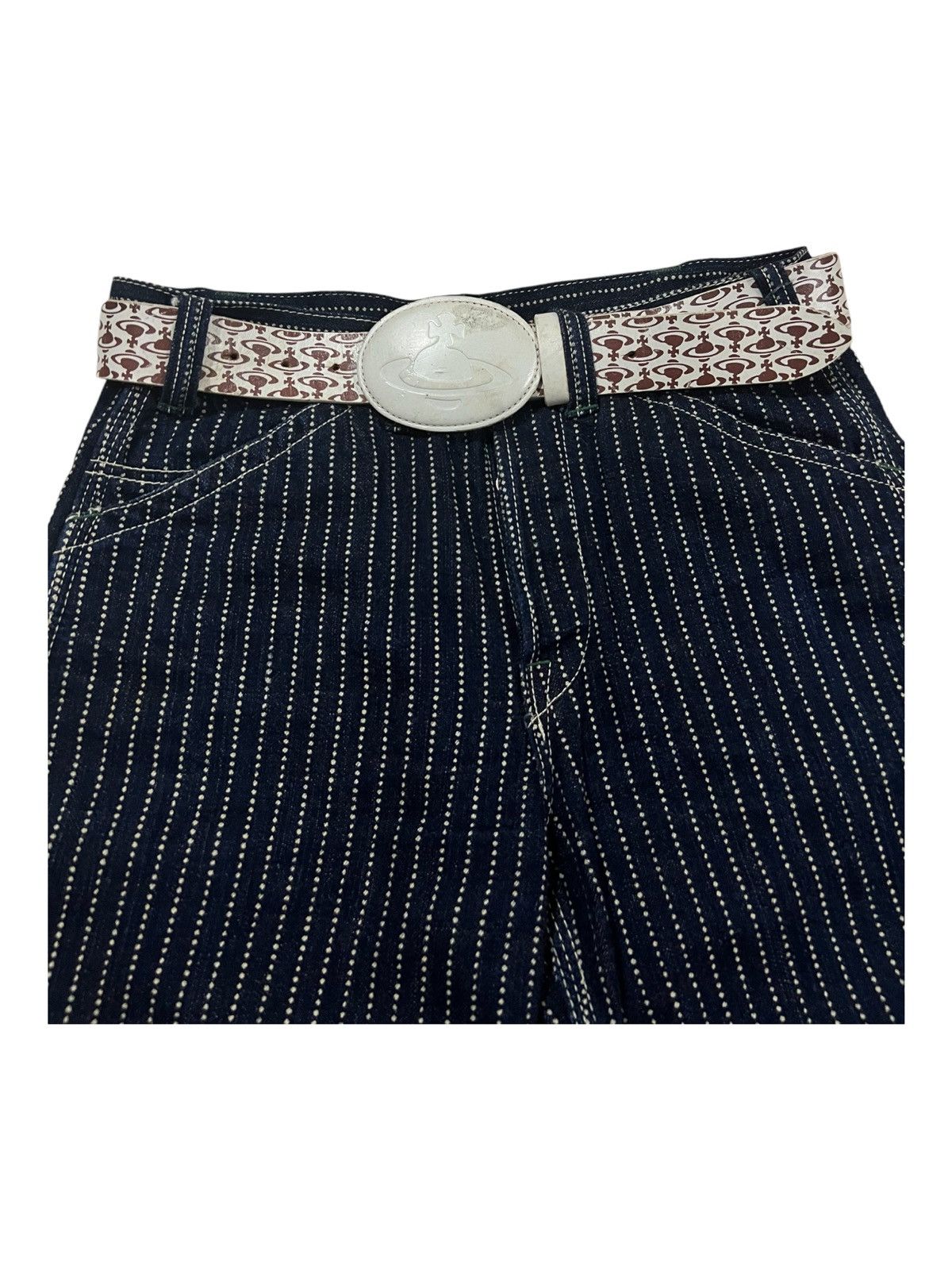 Vivienne Westwood Vintage VW Orb Logo Buckle Jacquard Monogram Leather Belt Size ONE SIZE - 4 Thumbnail