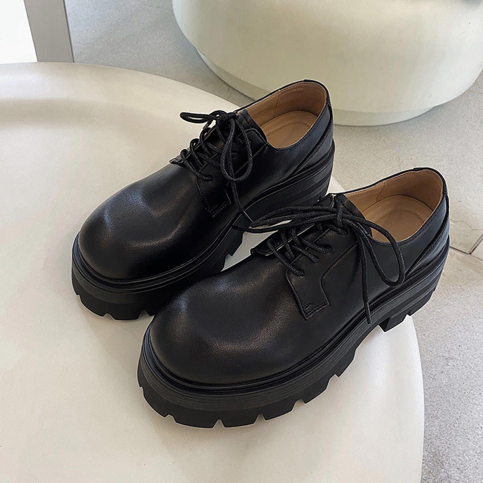 Leather Thick-Sole 7cm Derby Shoes | Toe Elevated Leather Shoes Size US 8 / EU 41 - 1 Thumbnail
