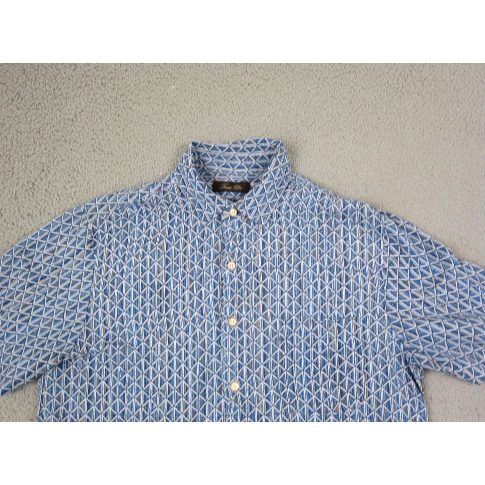 Tasso Elba Tasso Elba Shirt Adult Medium Blue Button Up Geometric Silk Rayon Mens Size US M / EU 48-50 / 2 - 2 Thumbnail
