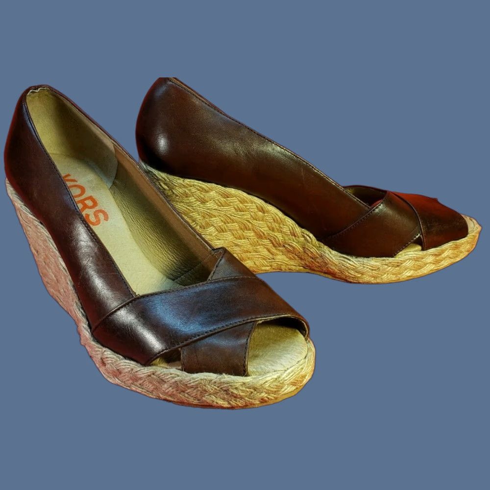 Michael Kors Michael Kors Espadrille Wedge Sandal Women's Size 8.5M Brown Leather Open Toe Wedge Heel Platform 1.5 in Shoes Mens Women Size US 9 / IT 39 - 1 Thumbnail