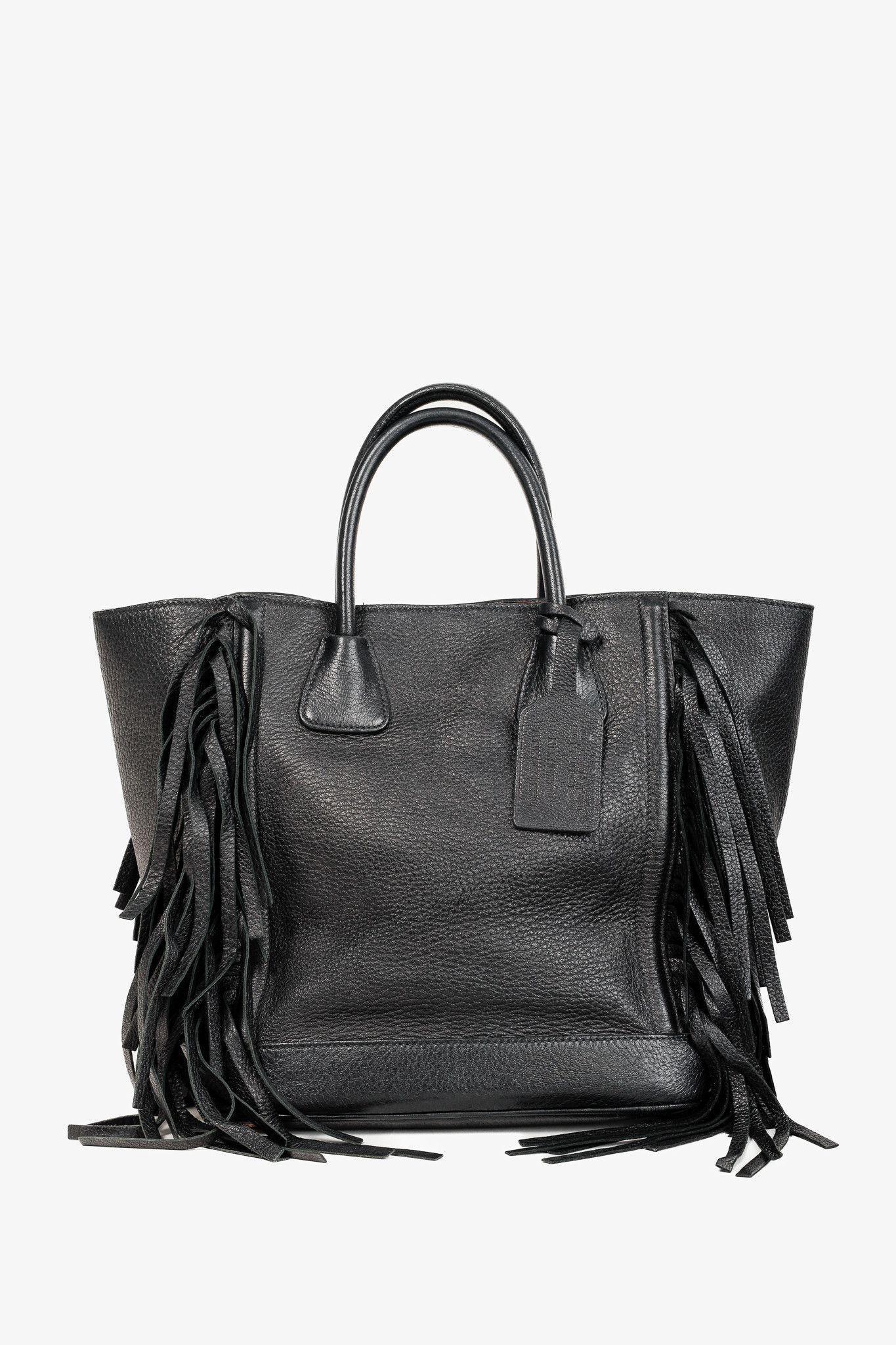 Prada Cervo Black Fringe Deerskin Leather Tote