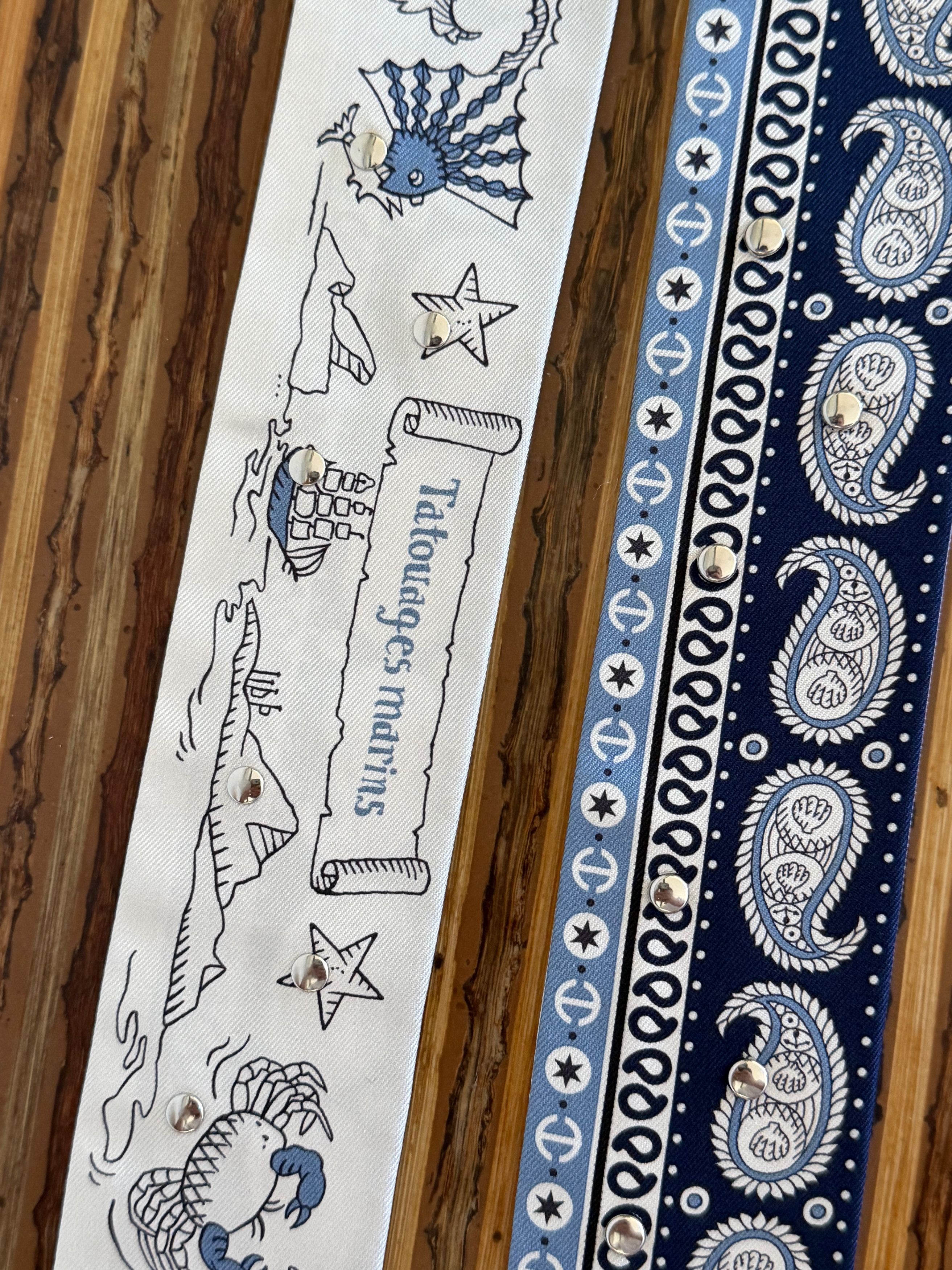 Hermes Scarf Twilly Tatouages Marins Bandana Studded Silk Jean Size ONE SIZE - 9 Thumbnail
