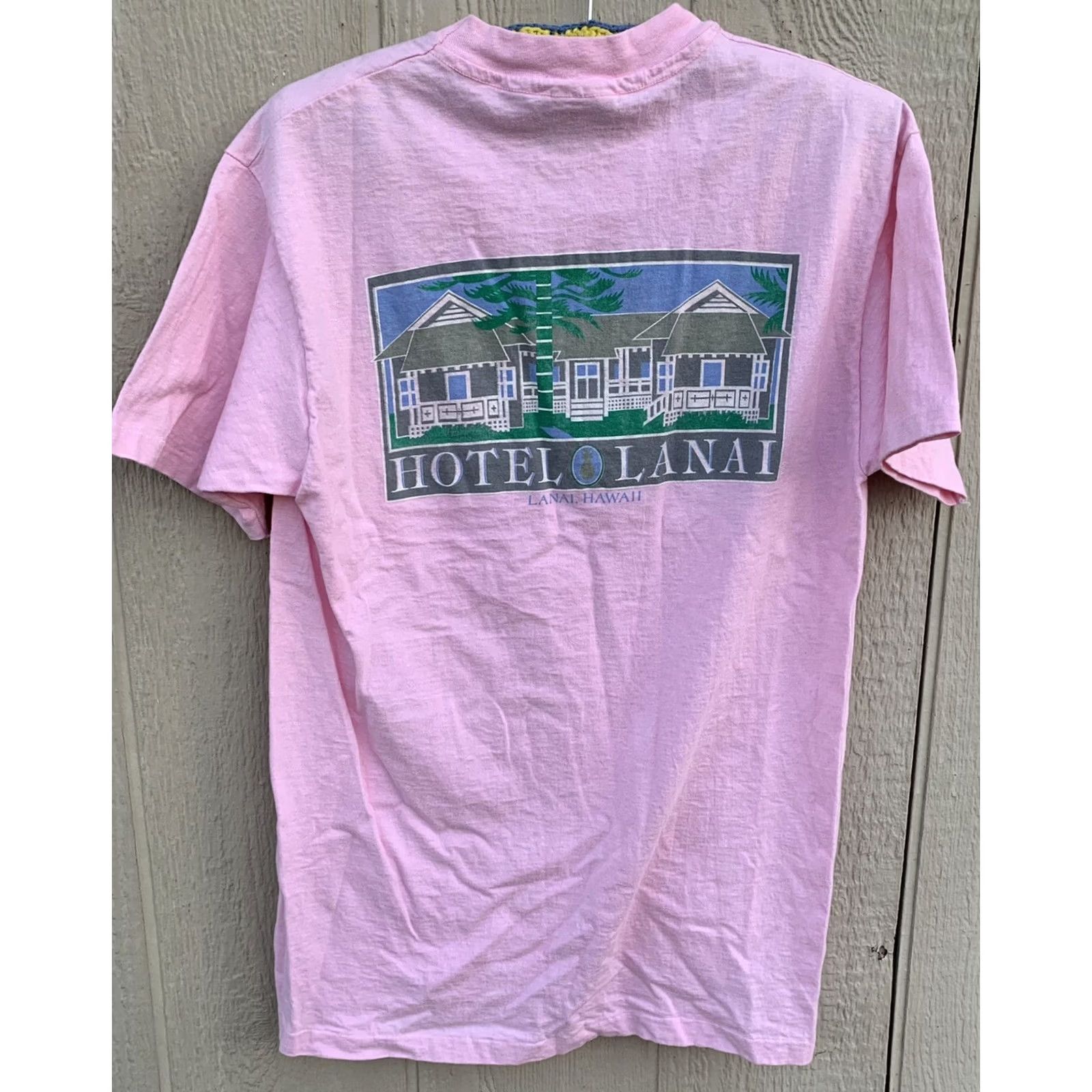 Vintage VINTAGE Hanes Beefy-T T-Shirt Shirt Mens Adult L 42-44 Cotton Pink Hotel Lanai Hawaii 80s 90s Retro Short Sleeve Crew Neck Size US L / EU 52-54 / 3 - 3 Thumbnail