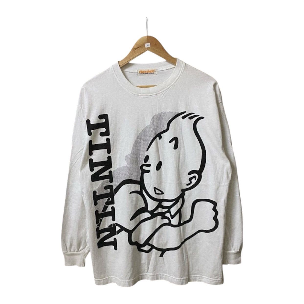 Vintage Vintage Men's Chocolate Tintin Long Sleeve T-Shirt Big Logo Size US L / EU 52-54 / 3 - 1 Thumbnail