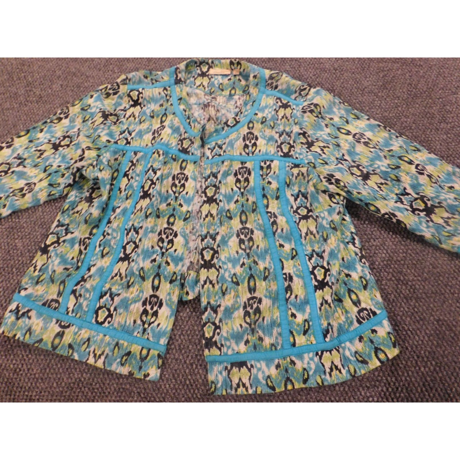 Vintage Choices Womens Blouse XL Blue Striped Round Neck Long Sleeve Cotton Rayon Stretch Hook Casual Regular Ruffle Size XL / US 12-14 / IT 48-50 - 2 Thumbnail