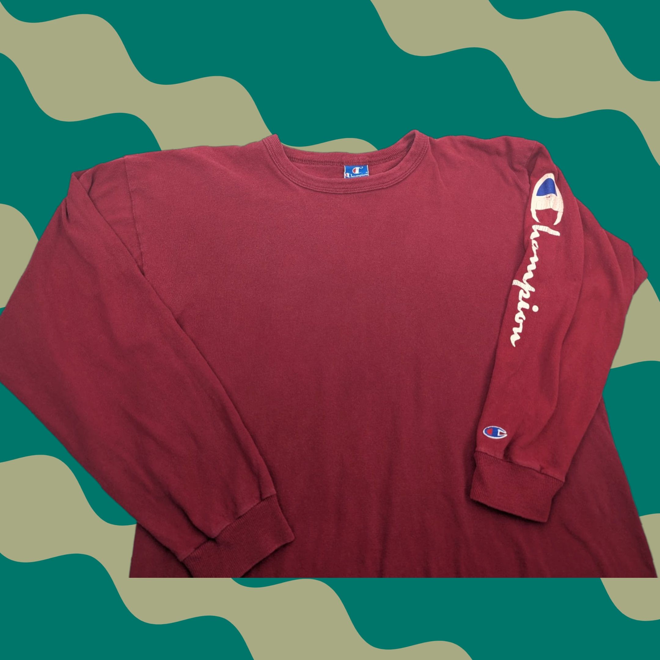 Champion VINTAGE Champion Red Spell Out Arm Long Sleeve Shirt XL Mens 90s Embroidered Knit Cotton Turtleneck Size US XL / EU 56 / 4 - 1 Thumbnail