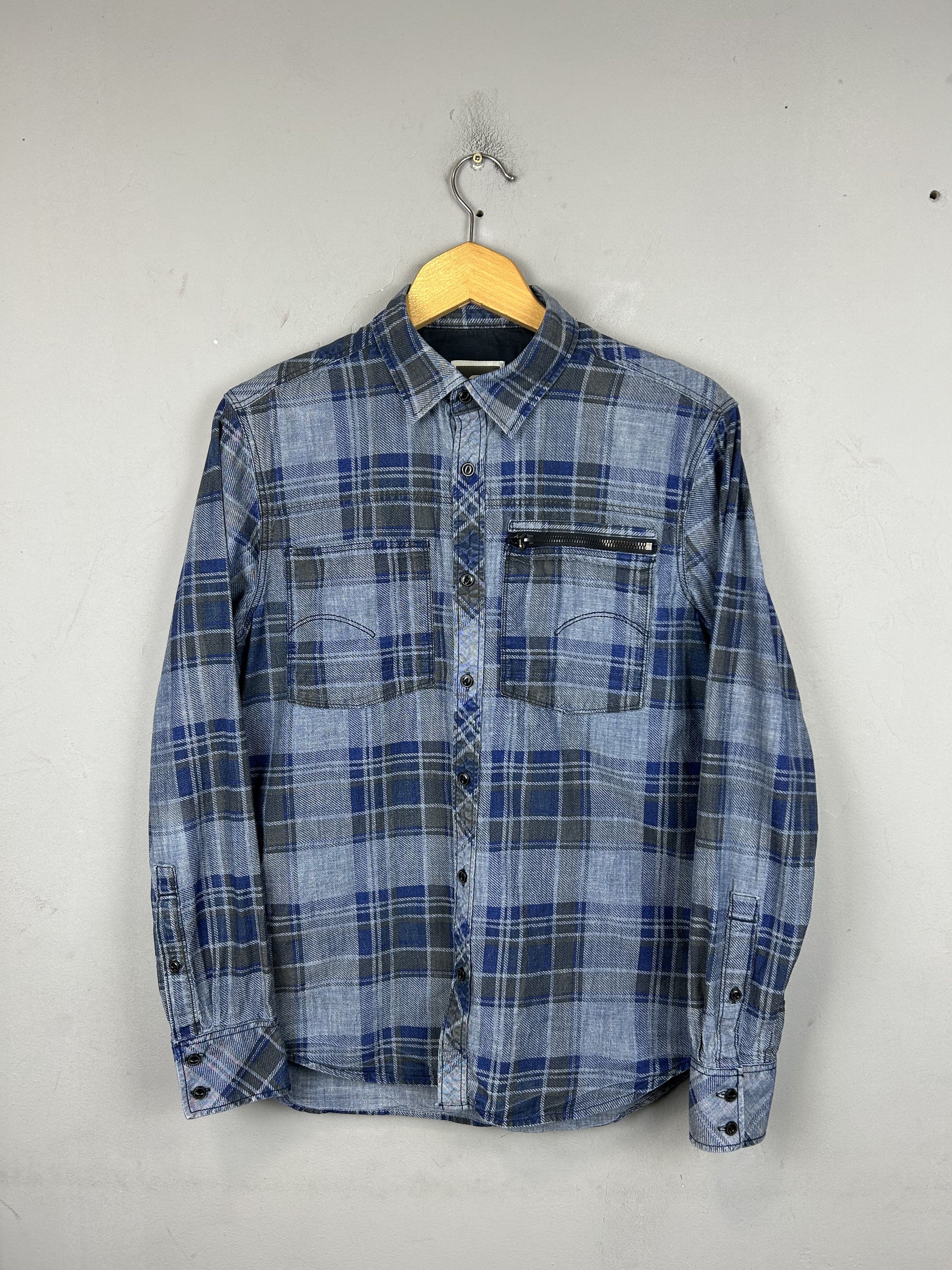 Flannel × G-Star G-Star Attacc Shirt Long Sleeve Checkered Blue Plaid Pocket Size US L / EU 52-54 / 3 - 4 Thumbnail