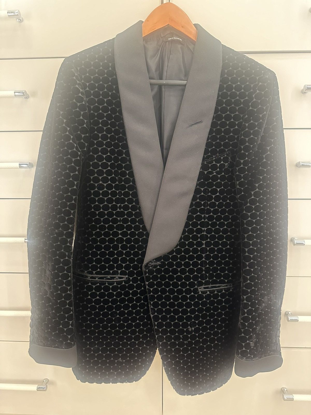 Tom Ford Black Tom Ford Velvet Tuxedo Jacket Polka Dot Size 40R - 4 Thumbnail