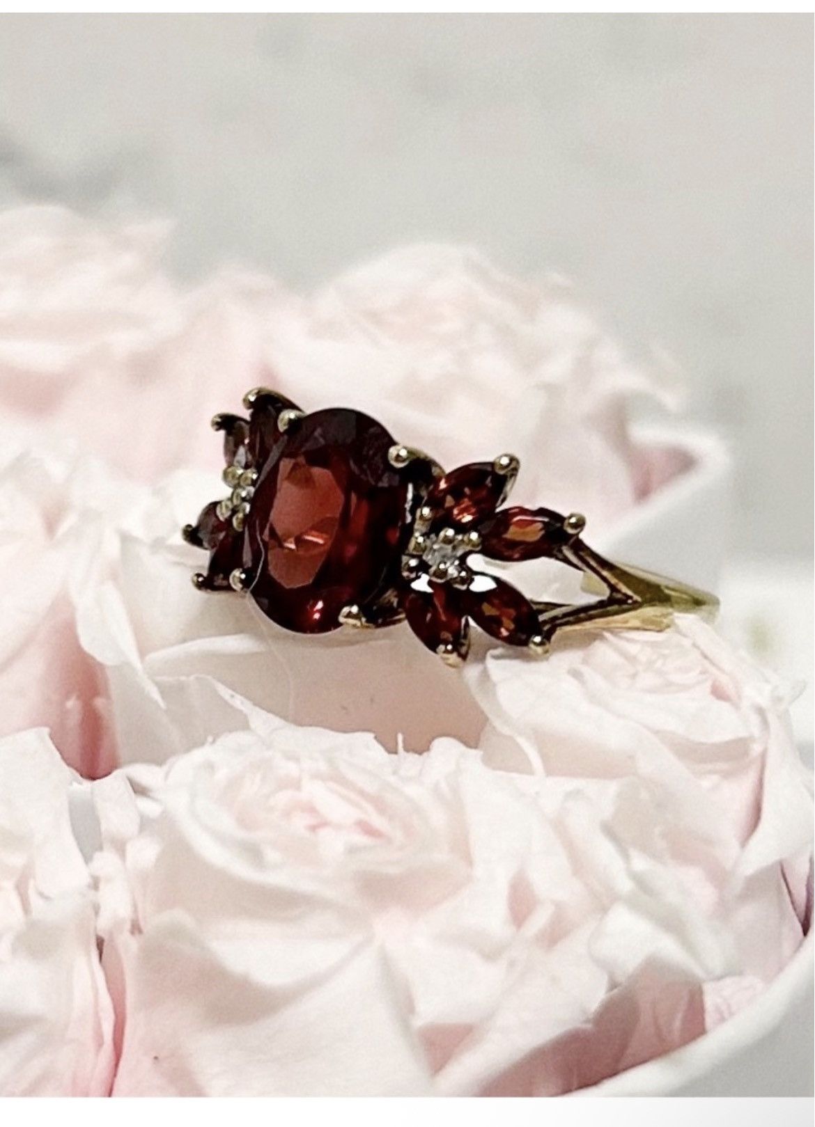 Other Authentic Vintage 14kt Yellow Gold Garnet and Diamond Ring Size ONE SIZE - 2 Thumbnail