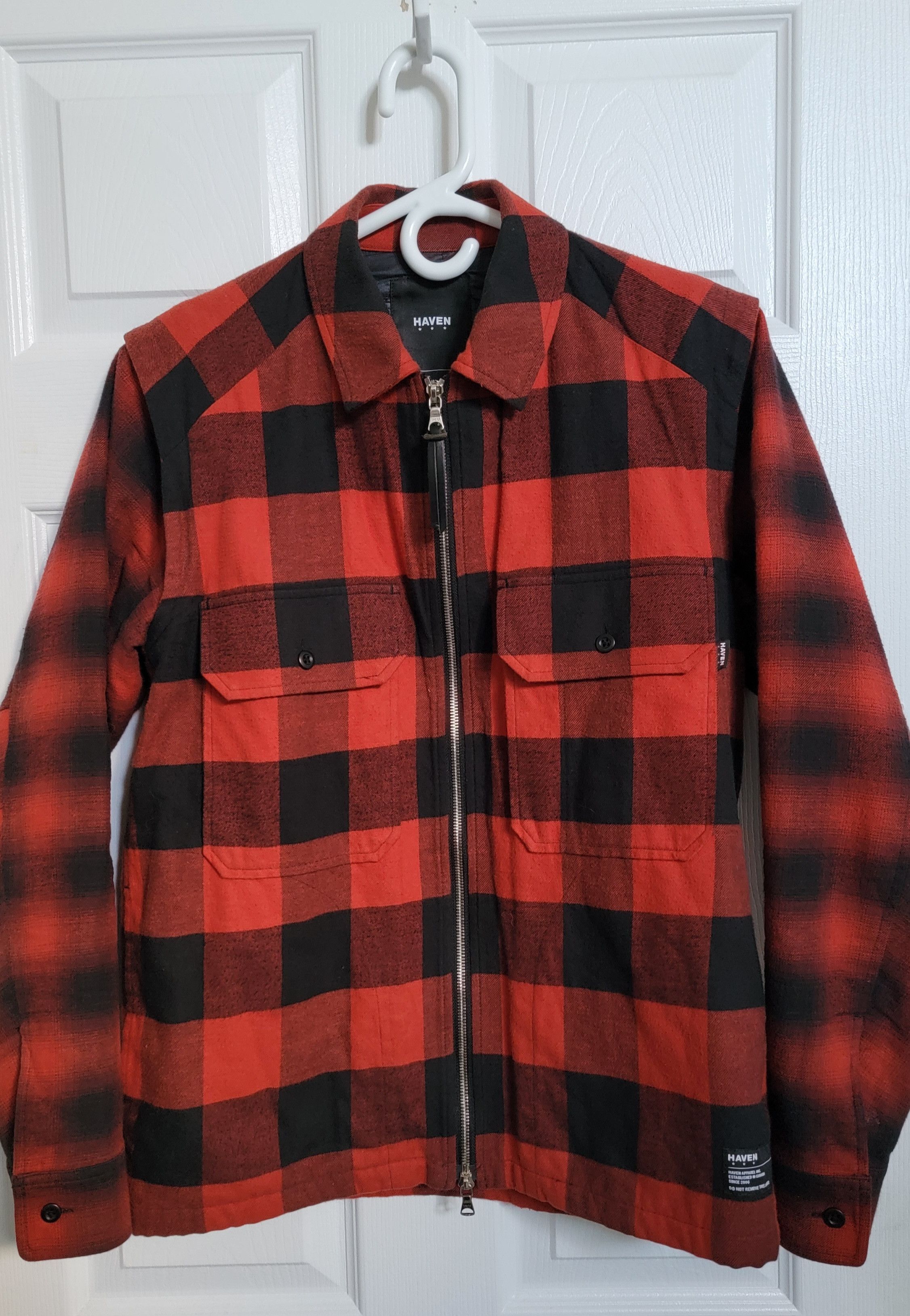 image of Haven Insulated Lumber Zip Shirt in Black/Red, Men's (Size Small)