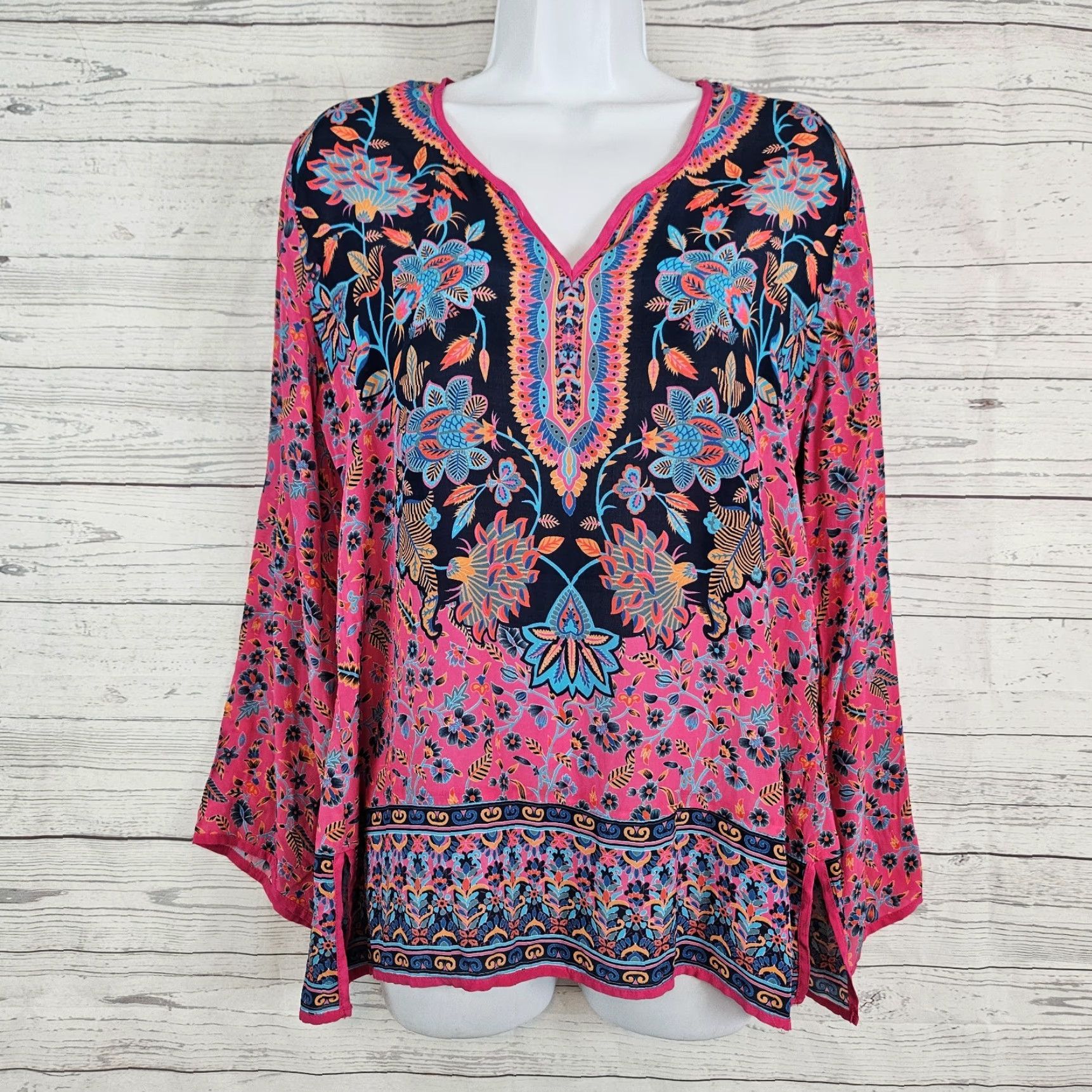 Vintage Feathers by Tolani Womens Top Blouse S Pink Floral Viscose Long Sleeve Size S / US 4 / IT 40 - 2 Thumbnail