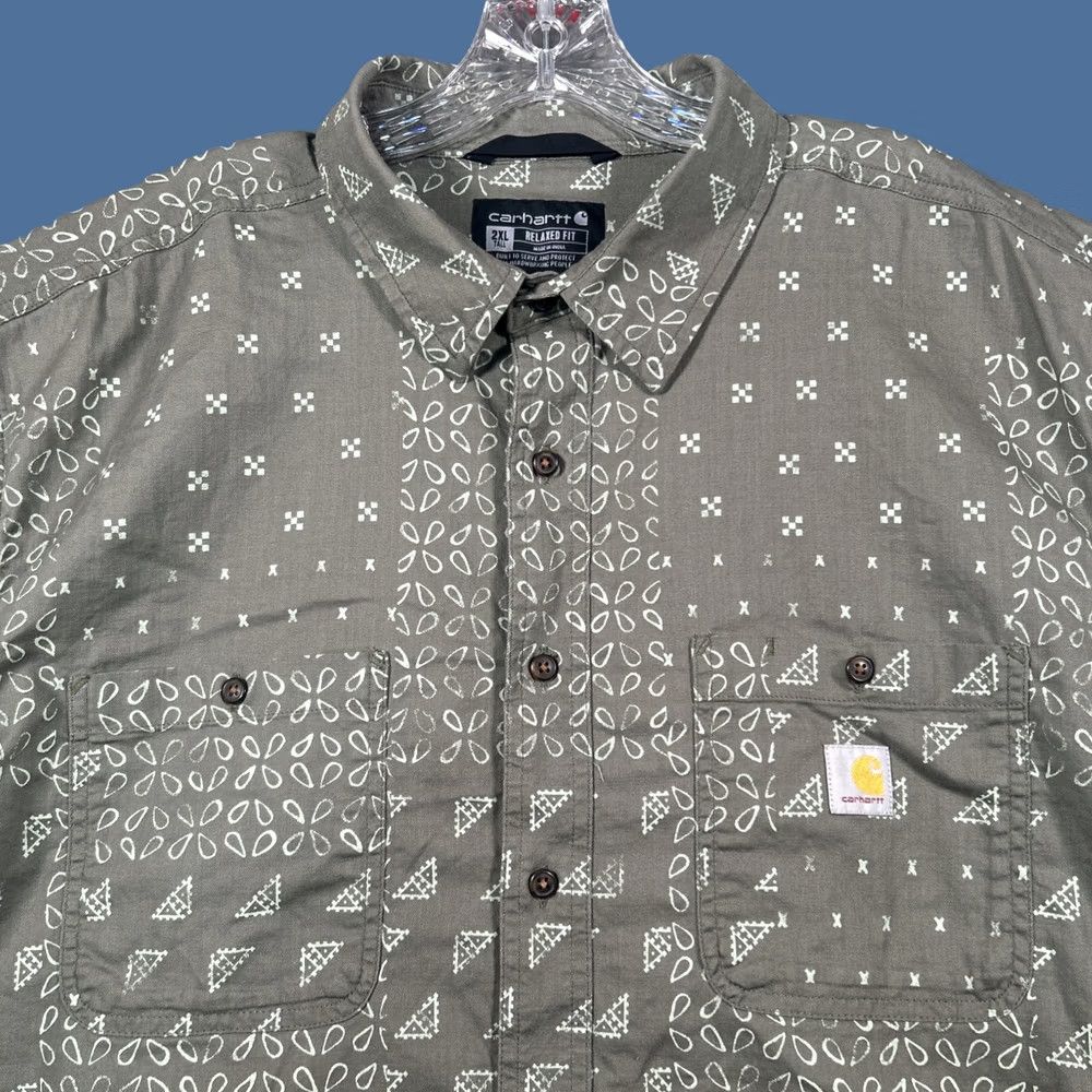 Carhartt Carhartt Shirt Relaxed Fit Short Sleeve Rugged Flex 2XL Tall Olive Bandana Print Mens Size US XXL / EU 58 / 5 - 1 Thumbnail