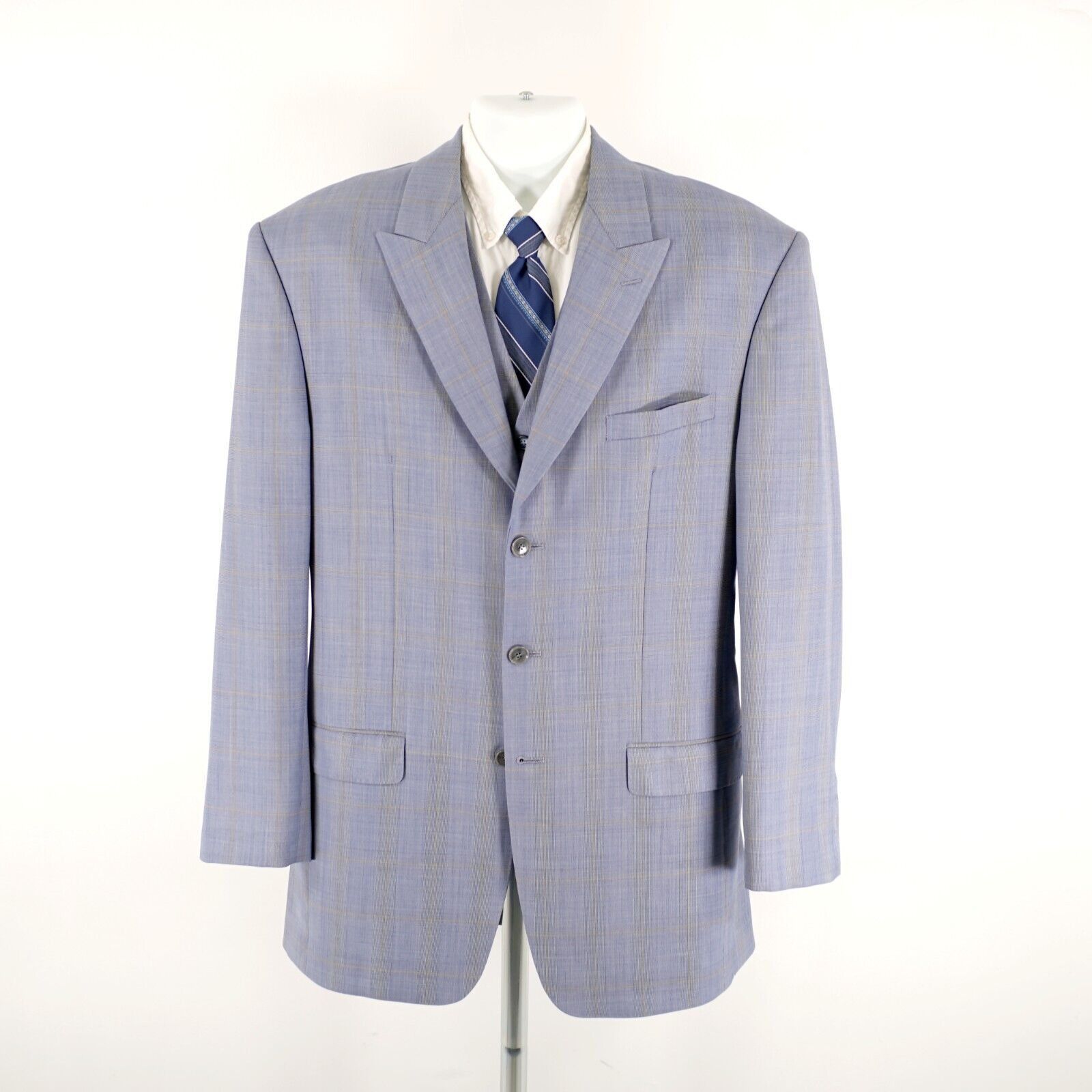 Vitale Barberis Canonico Vitale Barberis Canonico Super 140s Blue Plaid 2 Piece Vest Size 42L - 6 Thumbnail