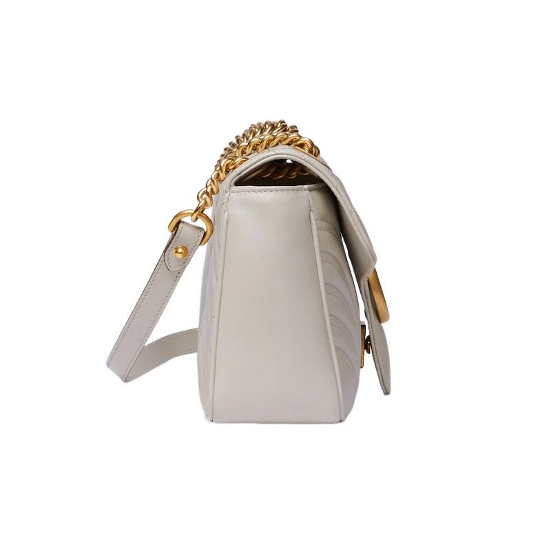 Gucci Gucci Marmont Medium GG Light Grey Leather Shoulder Bag Size ONE SIZE - 4 Thumbnail