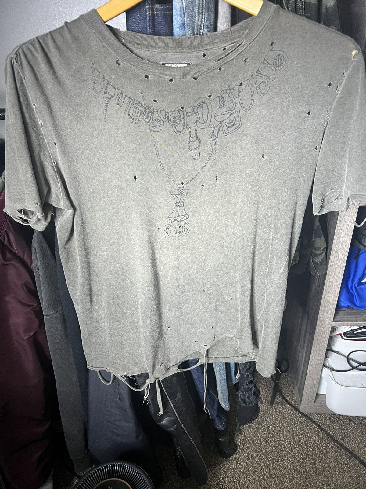 Image of Jun Takahashi x Undercover Ss03 Undercover “Scab” Necklace Tee in Grey, Men's (Size Small)